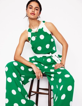Colourblock Halter Jumpsuit-Rich Emerald, Abstract Dot Layer Ready