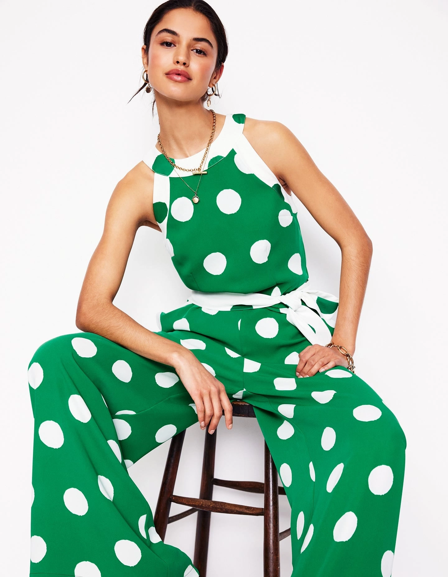 Colourblock Halter Jumpsuit-Rich Emerald, Abstract Dot Layer Ready