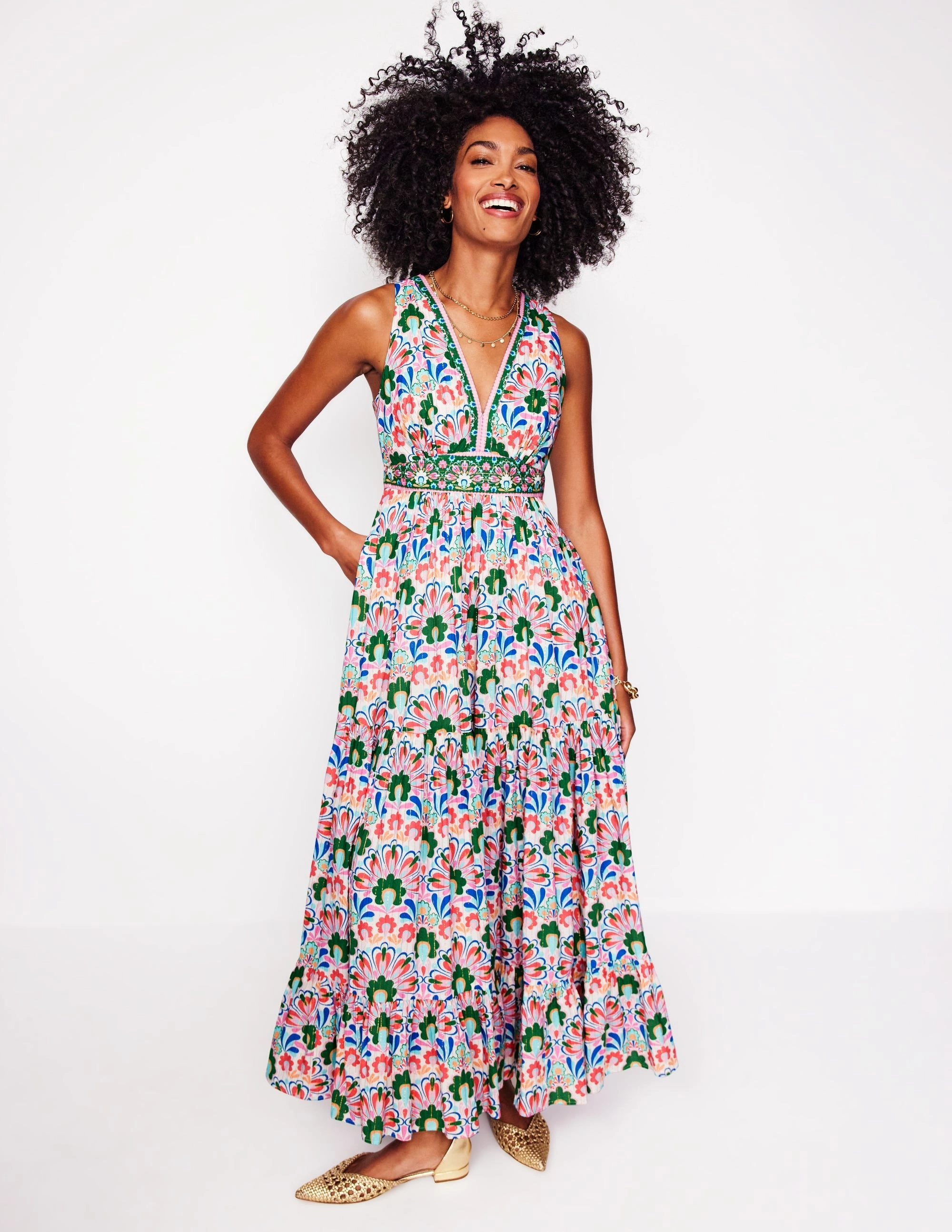 Serena Cotton Tie Maxi Dress-Multi, Decorative Dandelion Tall-Fit