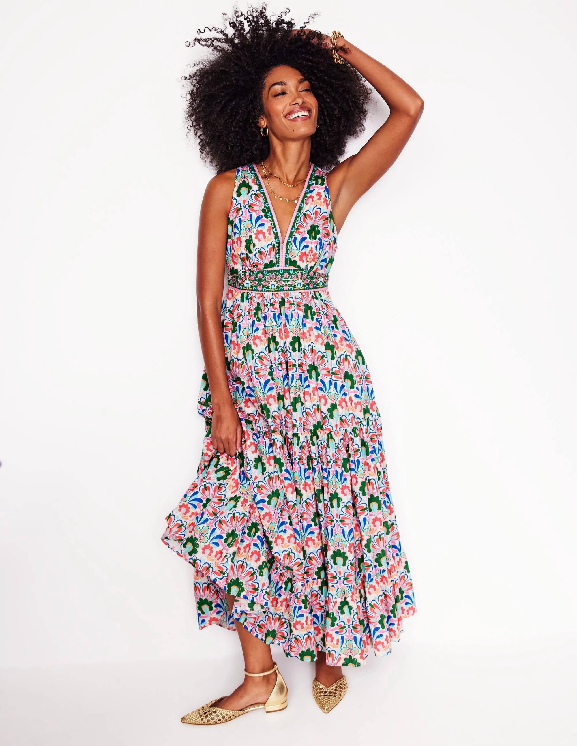 Day-To-Night Wear Serena Cotton Tie Maxi Dress-Multi, Decorative Dandelion
