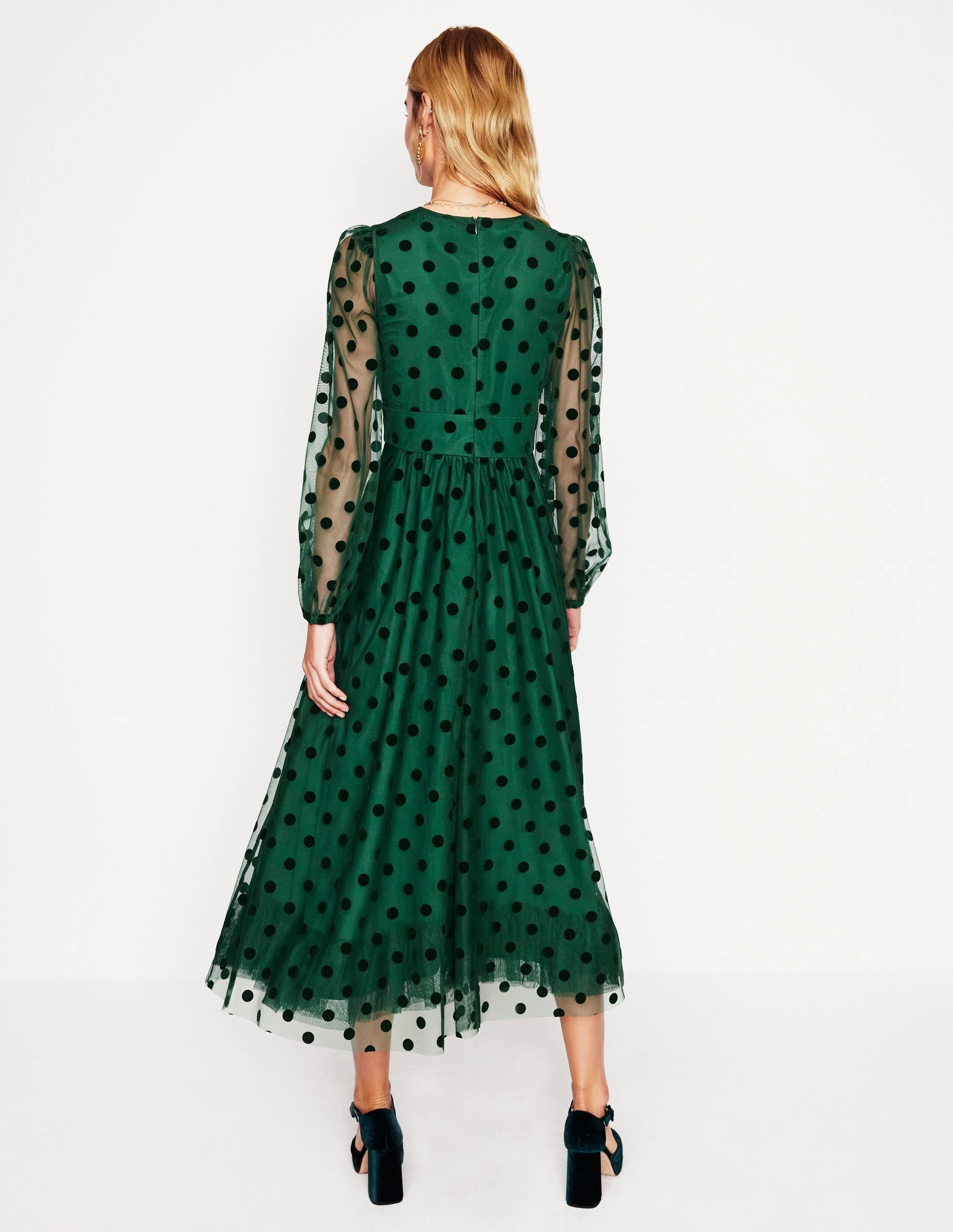 Linen Vibe Evening Vibe Christina Tulle Midi Dress-Green, Spots