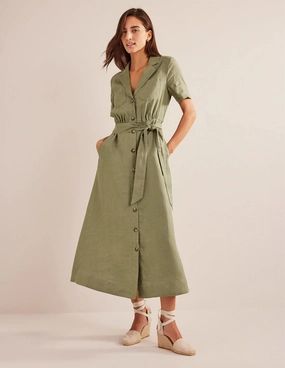 Perfect Layers Linen Maxi Shirt Dress-Spruce