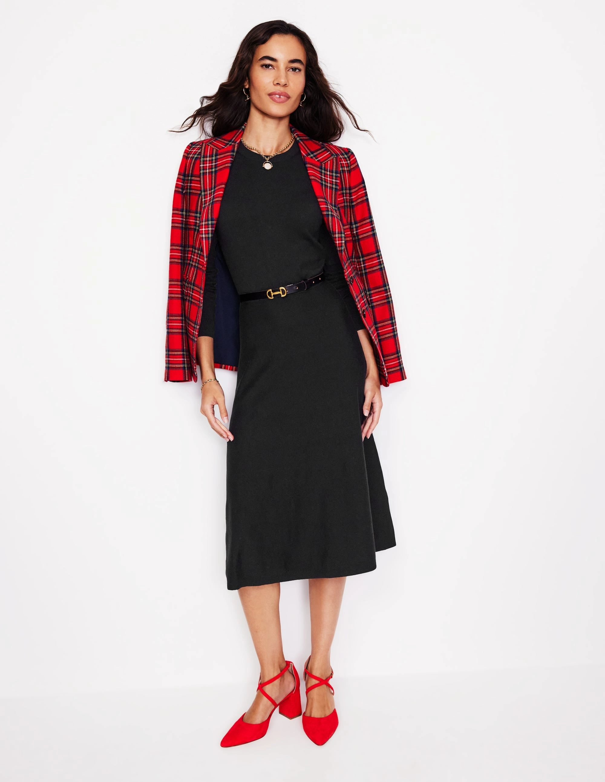 wrap waist Maria Knitted Midi Dress-Black