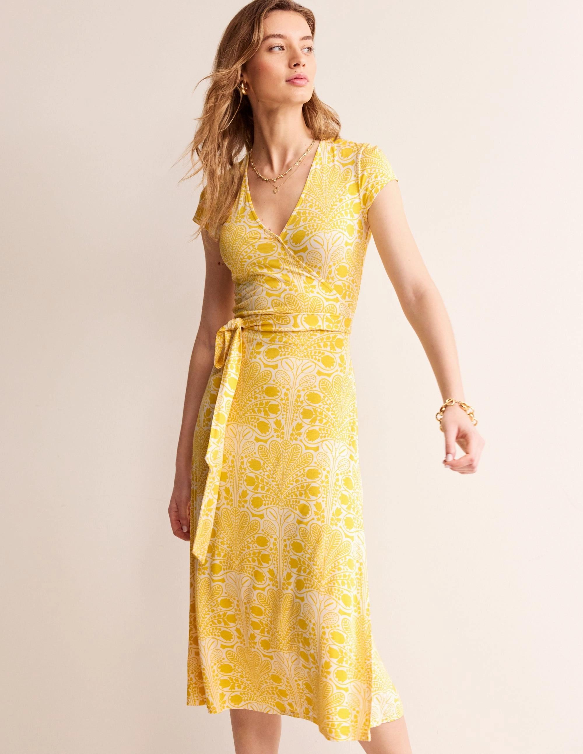 Joanna Cap Sleeve Wrap Dress-Passion Fruit, Gardenia Swirl Evening Ready Flattering Look Wear