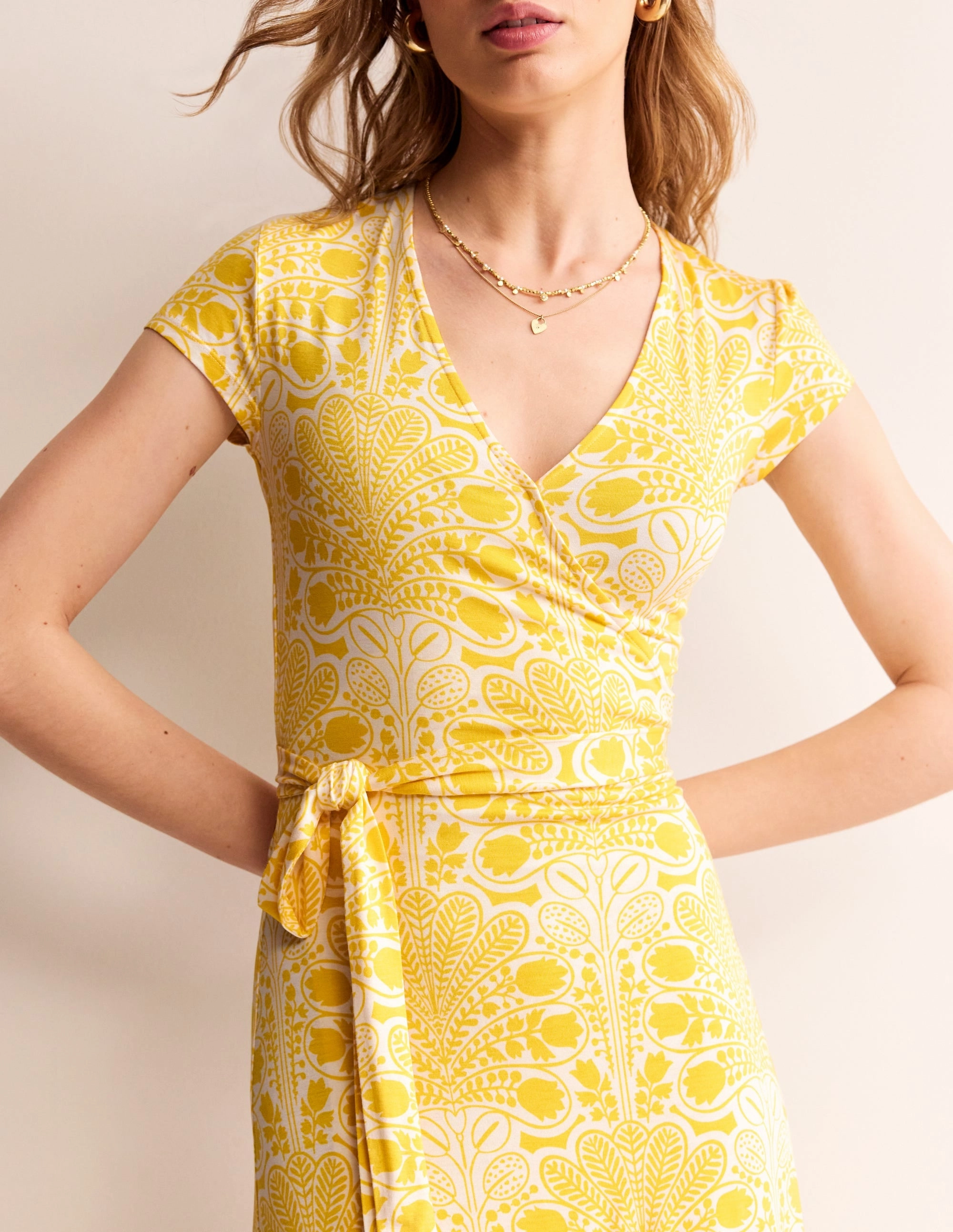 Subtle Fit Chic Wear Joanna Cap Sleeve Wrap Dress-Passion Fruit, Gardenia Swirl