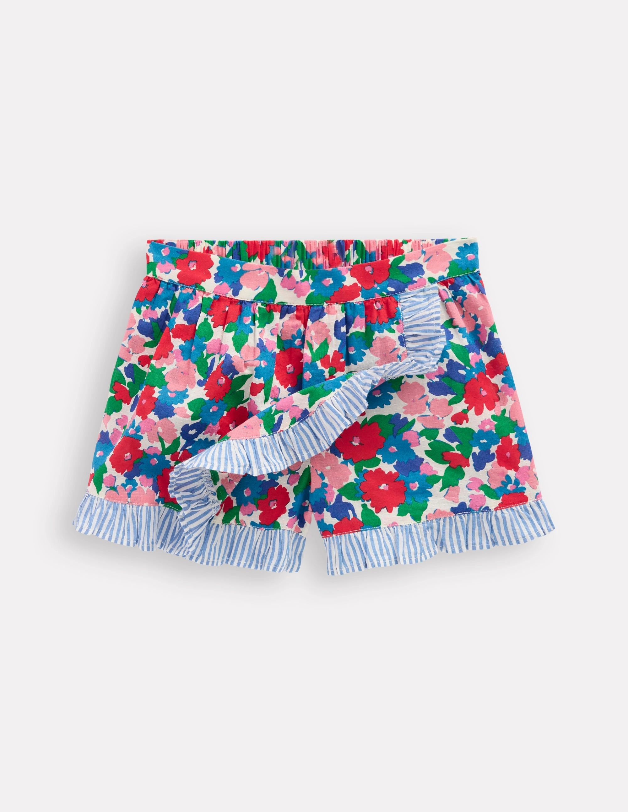 Wrap Frill Skort-Multi Flower Bunch Pleated Construction Simple Fashion