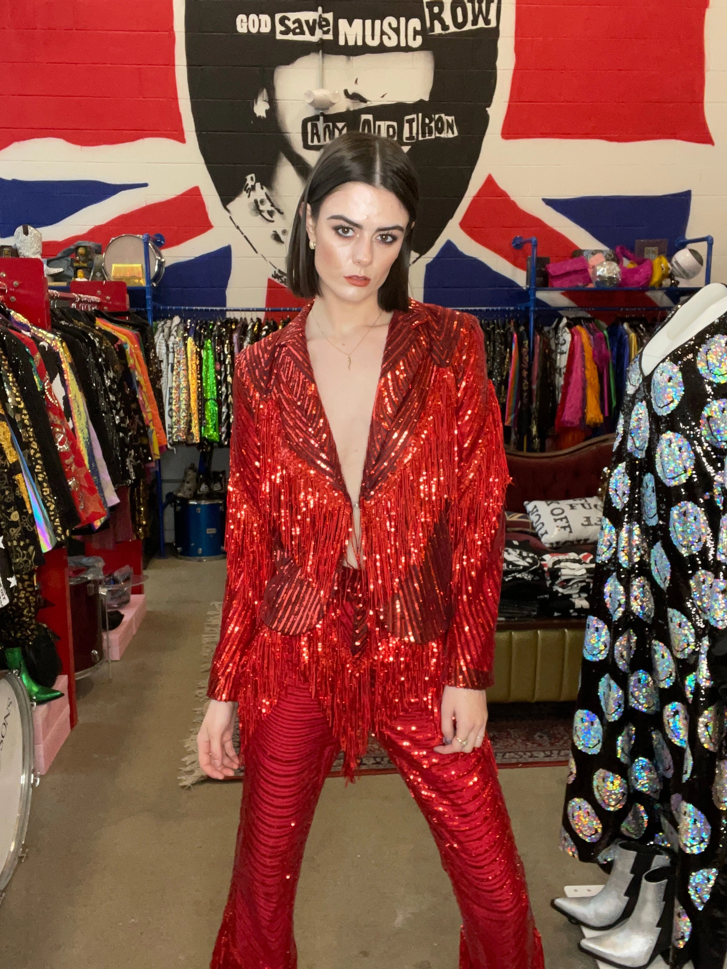 Any Old Iron Super Red Fringe Suit Chic Tailored Design