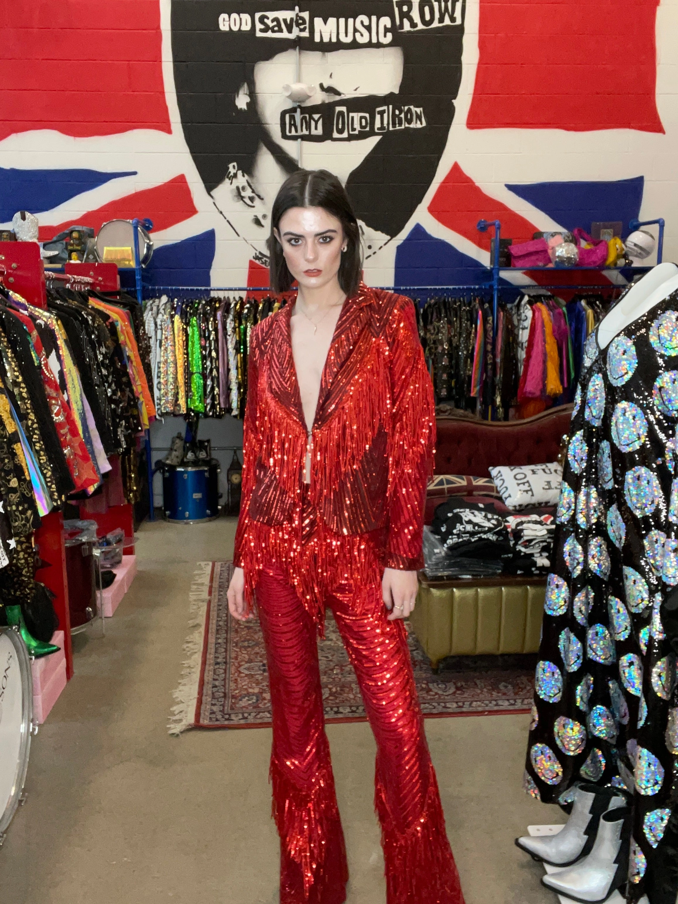 Sleek Layer Crisp Look Any Old Iron Super Red Fringe Suit