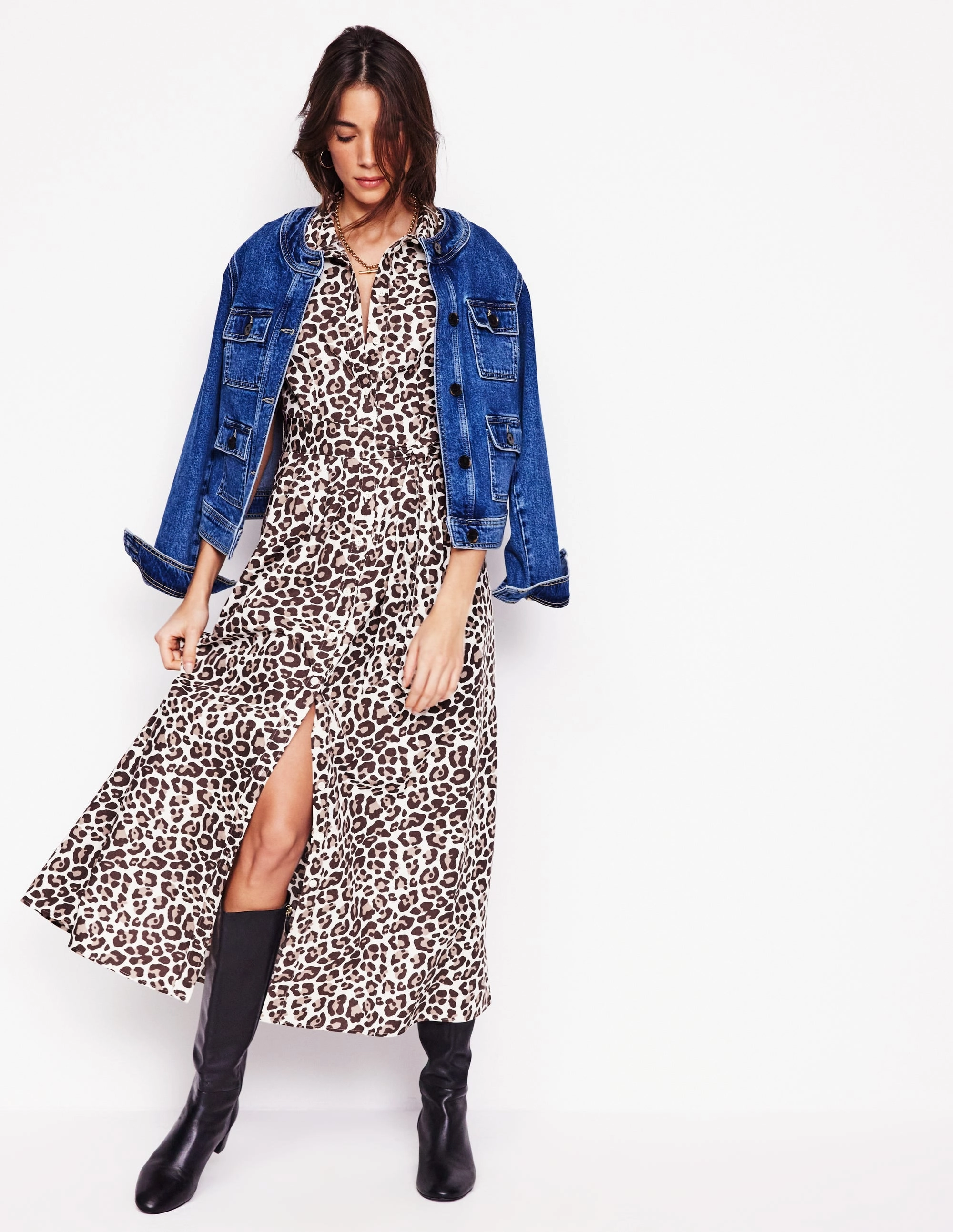 Alexa Maxi Shirt Dress-Sandpiper Beige, Cheetah Pop Elegant Silhouette