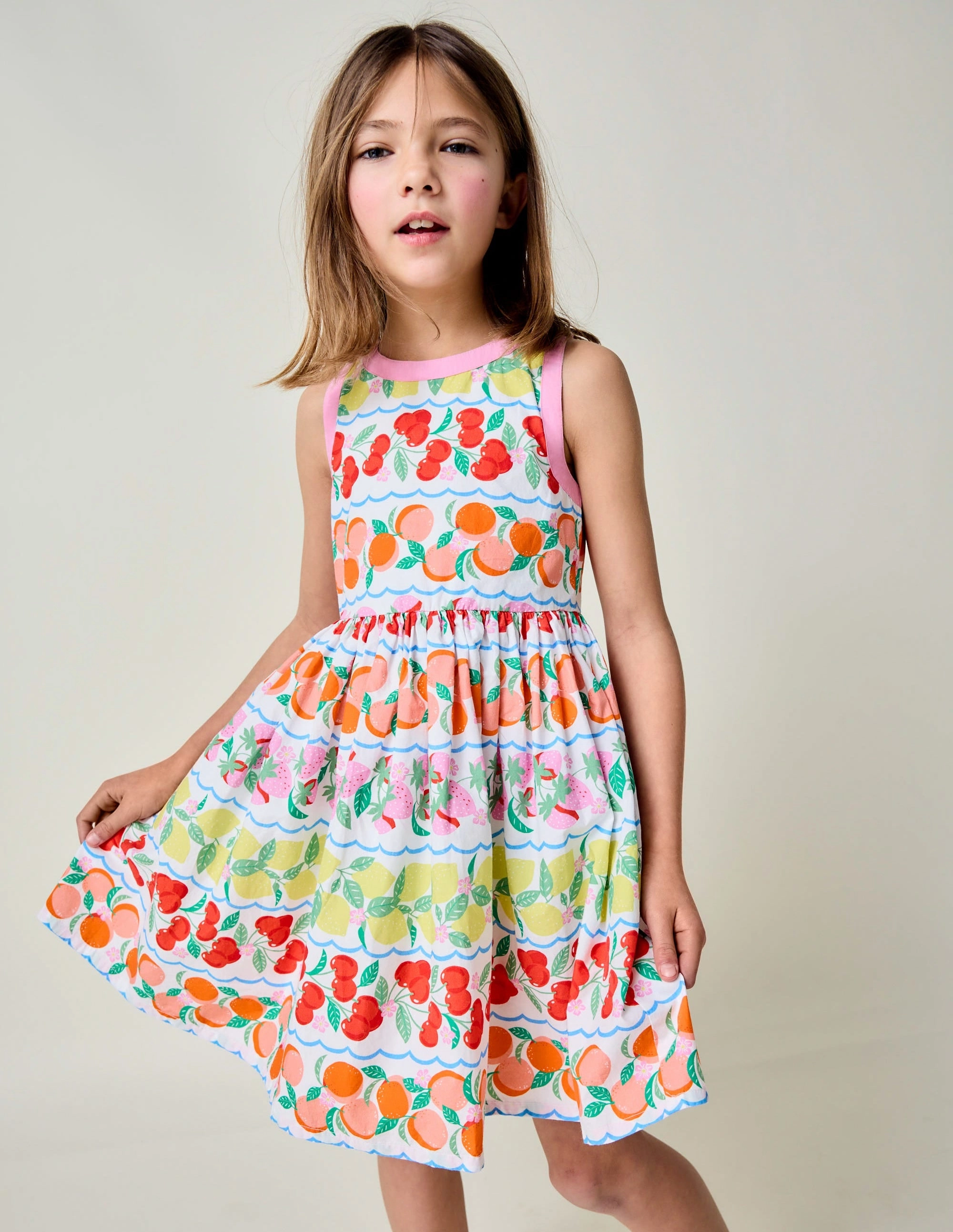 Harlow Back Detail Dress-Rainbow Fruit Stripe Neat Finish Lined interior