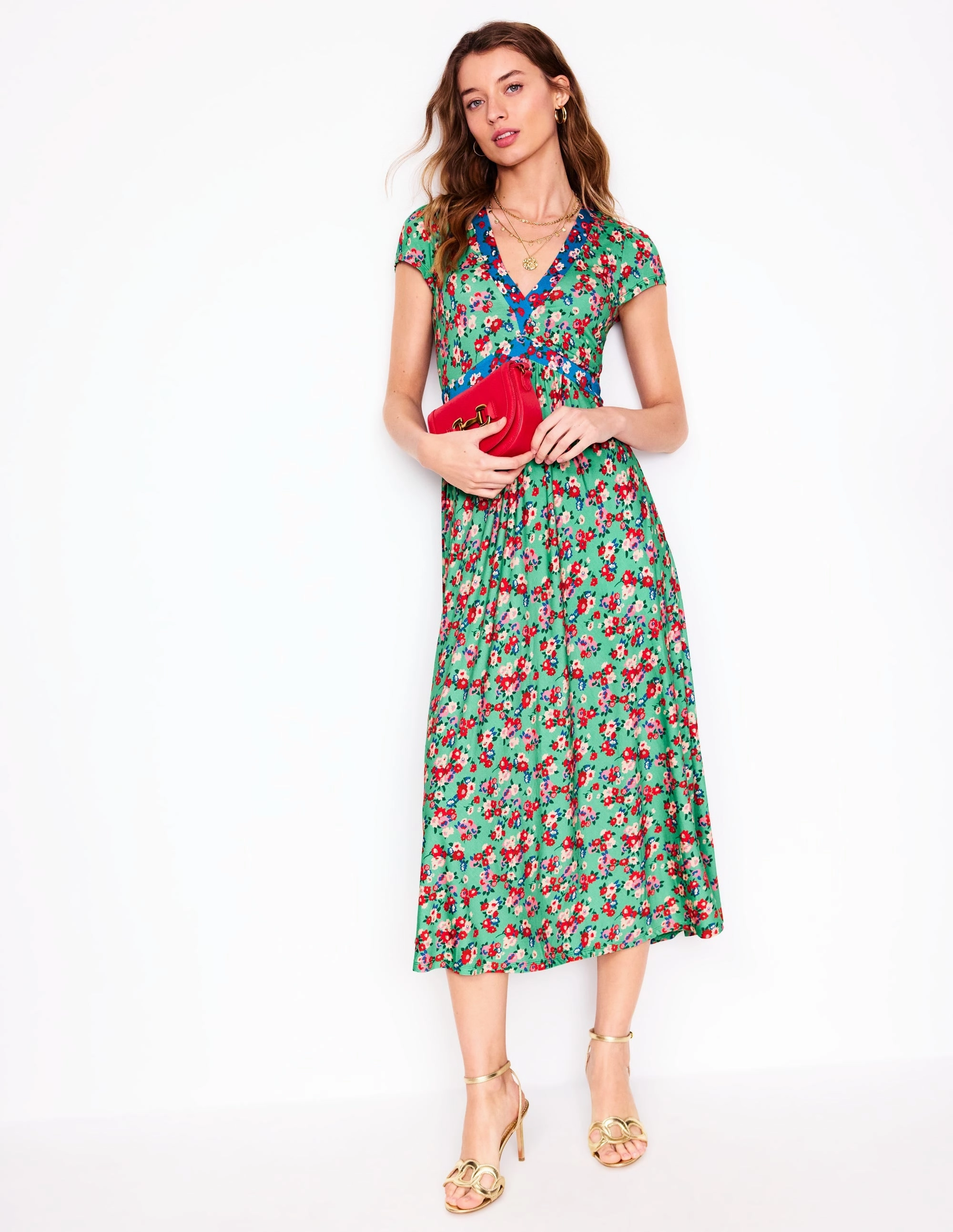 Trend Detail BiasCutSilhouette Bias Cut Jersey Midi Dress-Jade, Painterly Posy