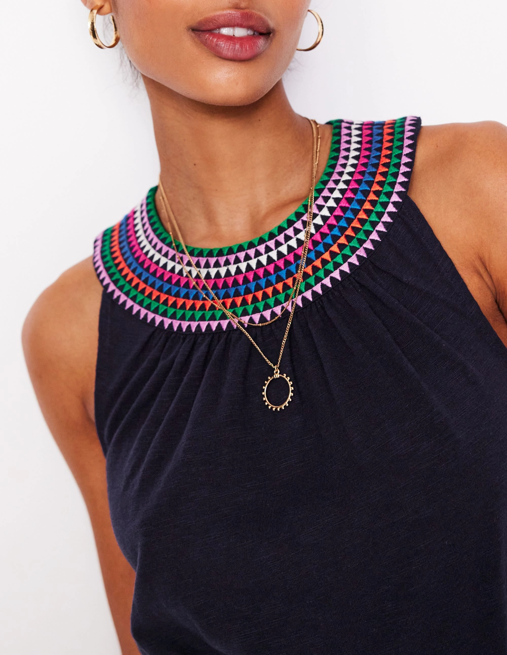 Eleni Embroidered Short Dress-Navy Smart Comfort