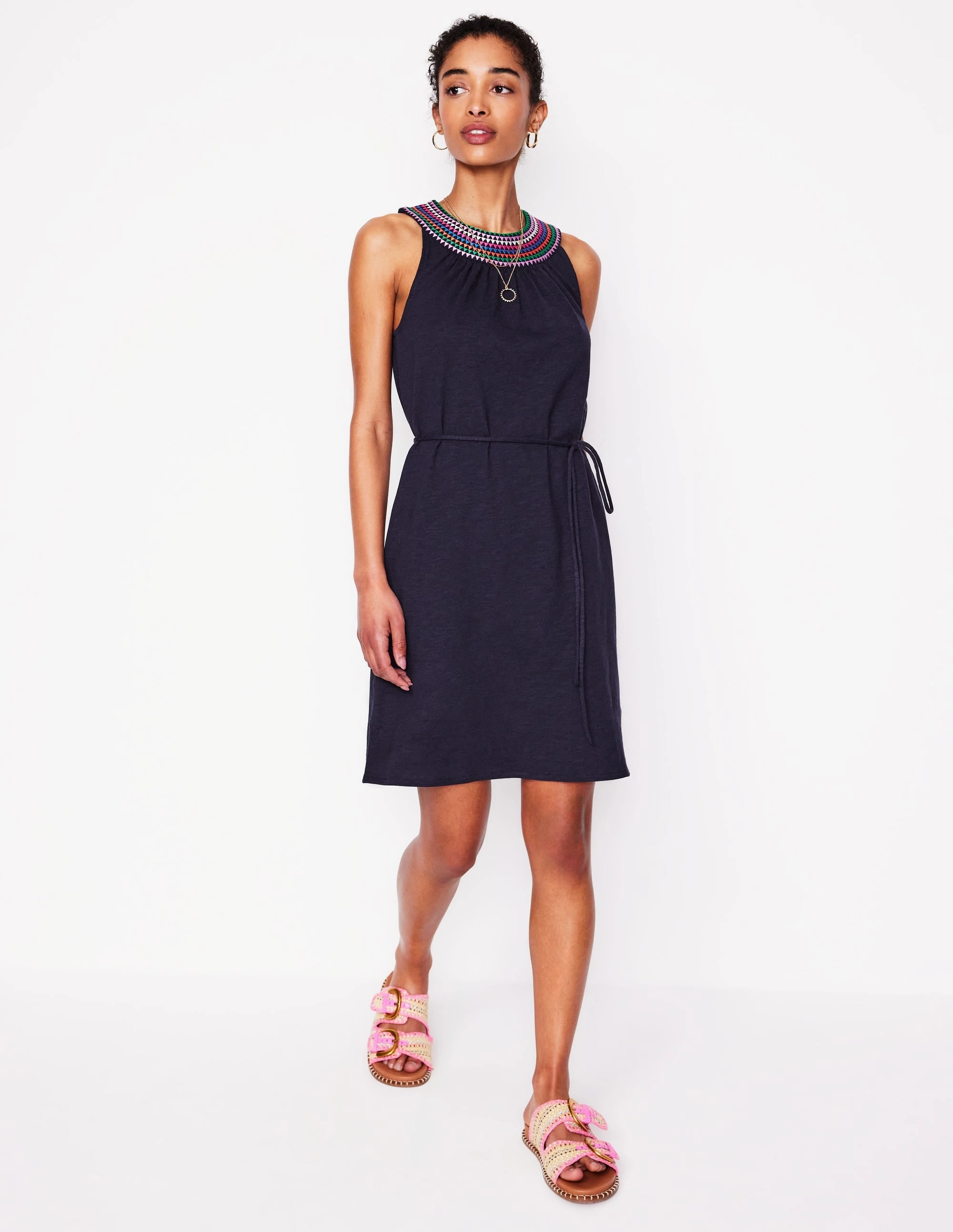 Everyday Ready Eleni Embroidered Short Dress-Navy