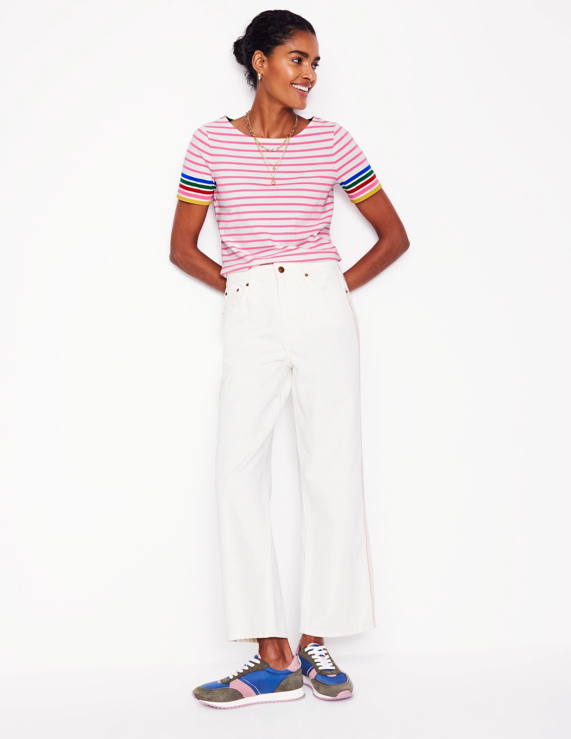 Ella Short Sleeve Breton-Pink Rose Multi Sleeve Stripe Short Sleeve Bright and Bold