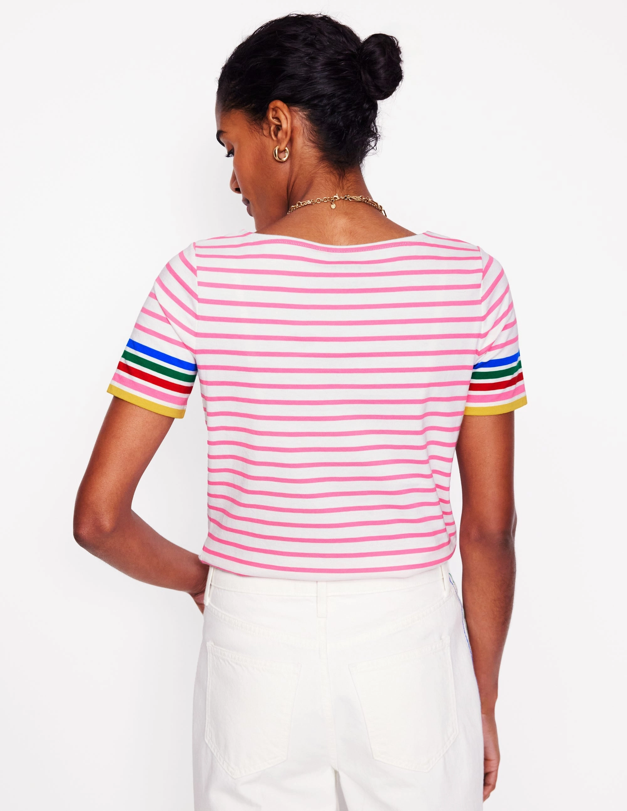 Ella Short Sleeve Breton-Pink Rose Multi Sleeve Stripe Outdoor Outfit Style