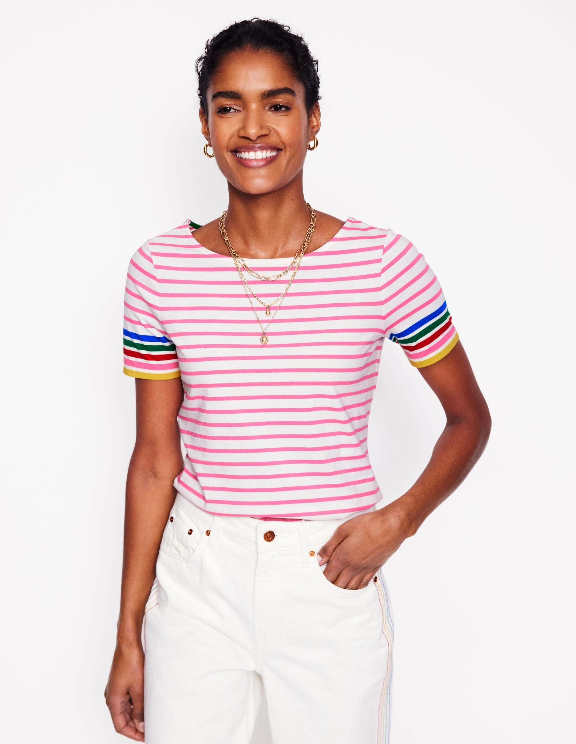 Comfy Design Thermal regulation Ella Short Sleeve Breton-Pink Rose Multi Sleeve Stripe
