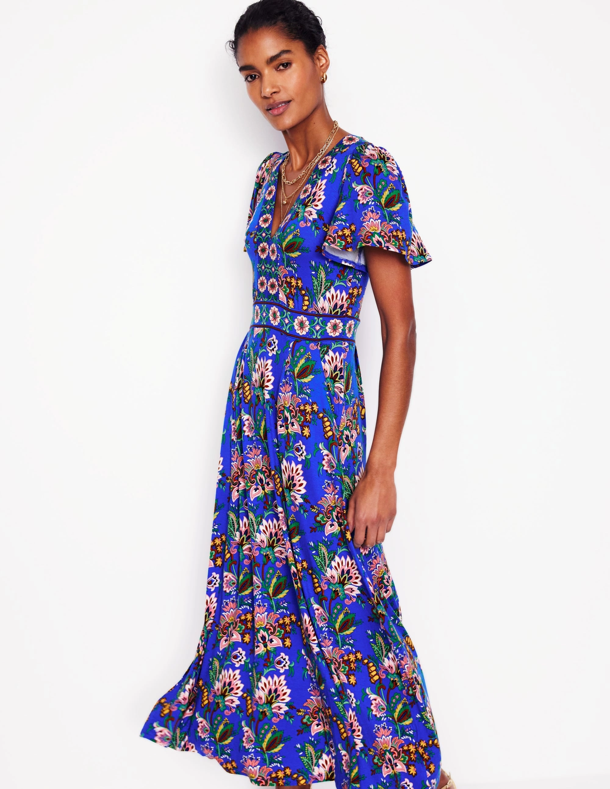 Summer Ease Ellie Flutter Maxi Tea Dress-Gallery Blue, Botanica Terrace