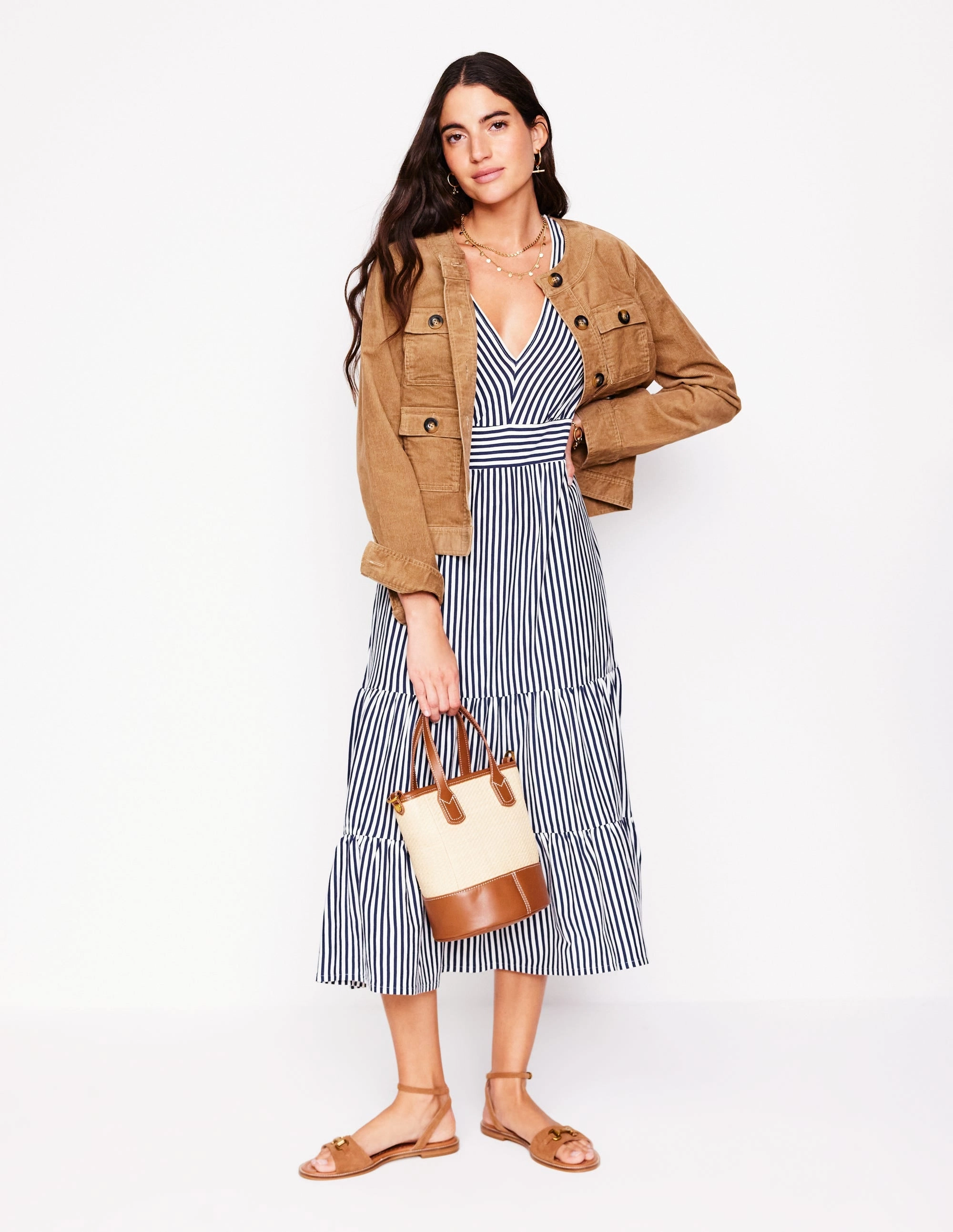 Trendy floral dress City Layers Eloise Tiered Jersey Dress-French Navy and Ivory Stripe