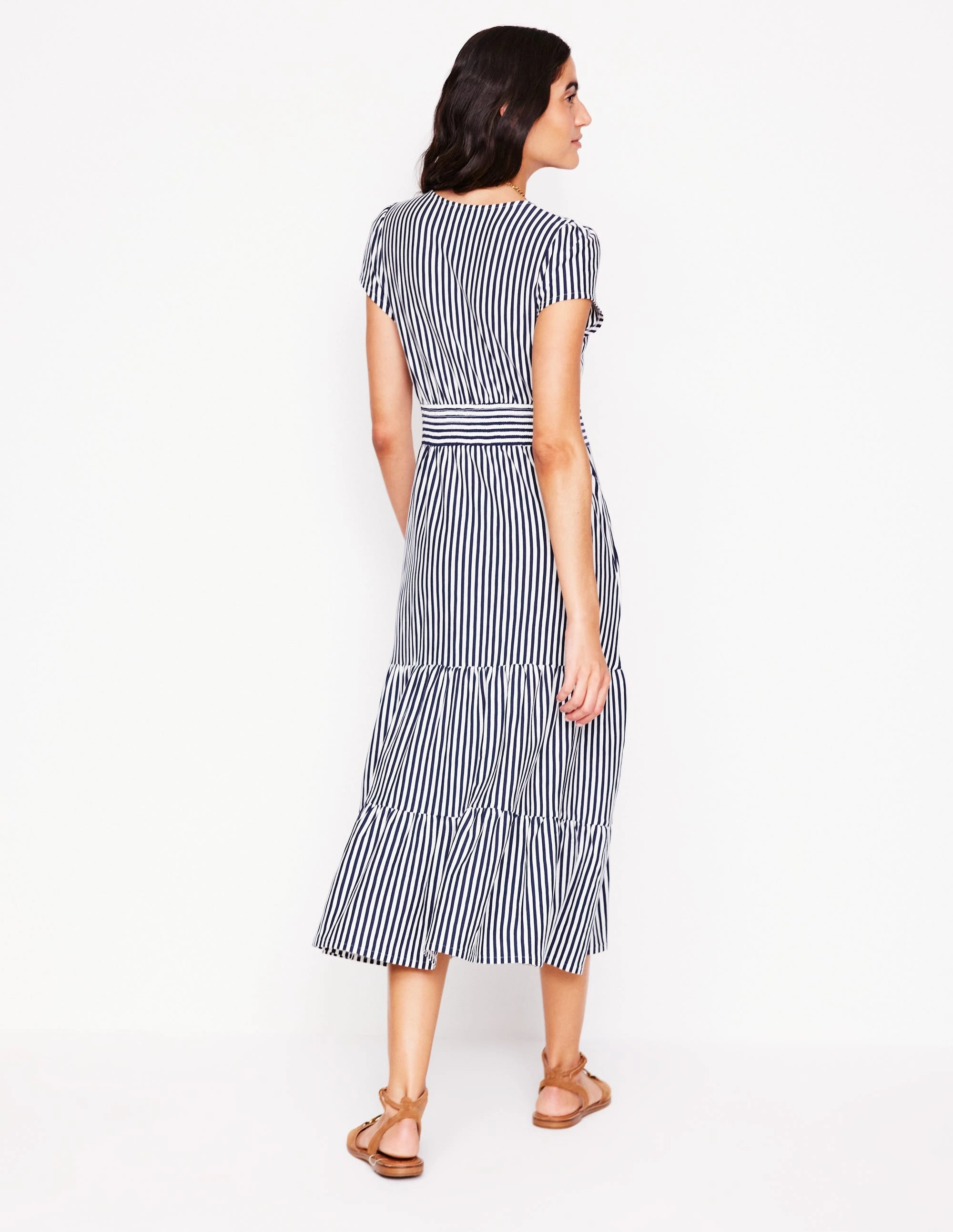 Clean Lines Eloise Tiered Jersey Dress-French Navy and Ivory Stripe