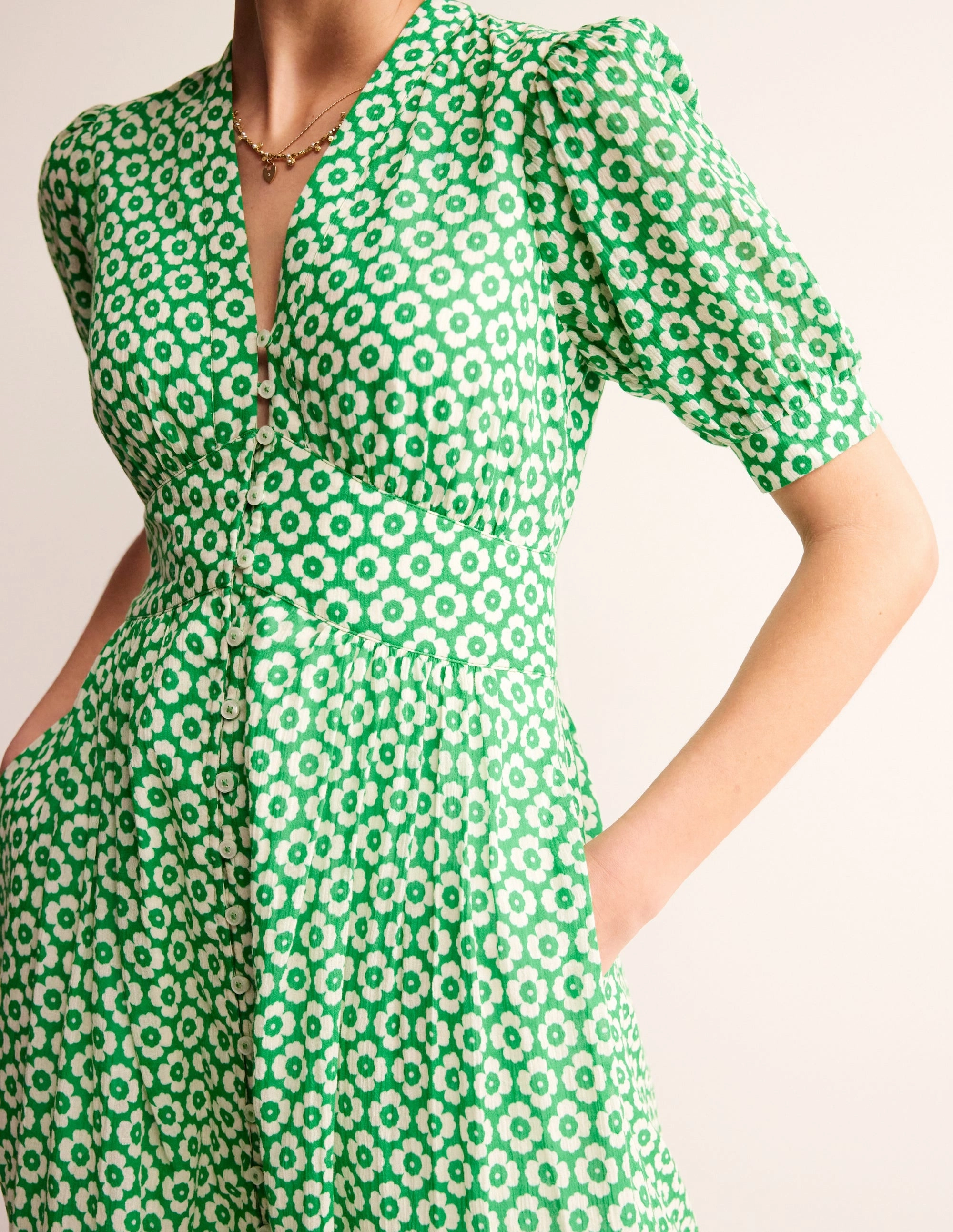 Elsa Crinkle Midi Tea Dress-Green Tambourine, Primrose Fit for All Seasons