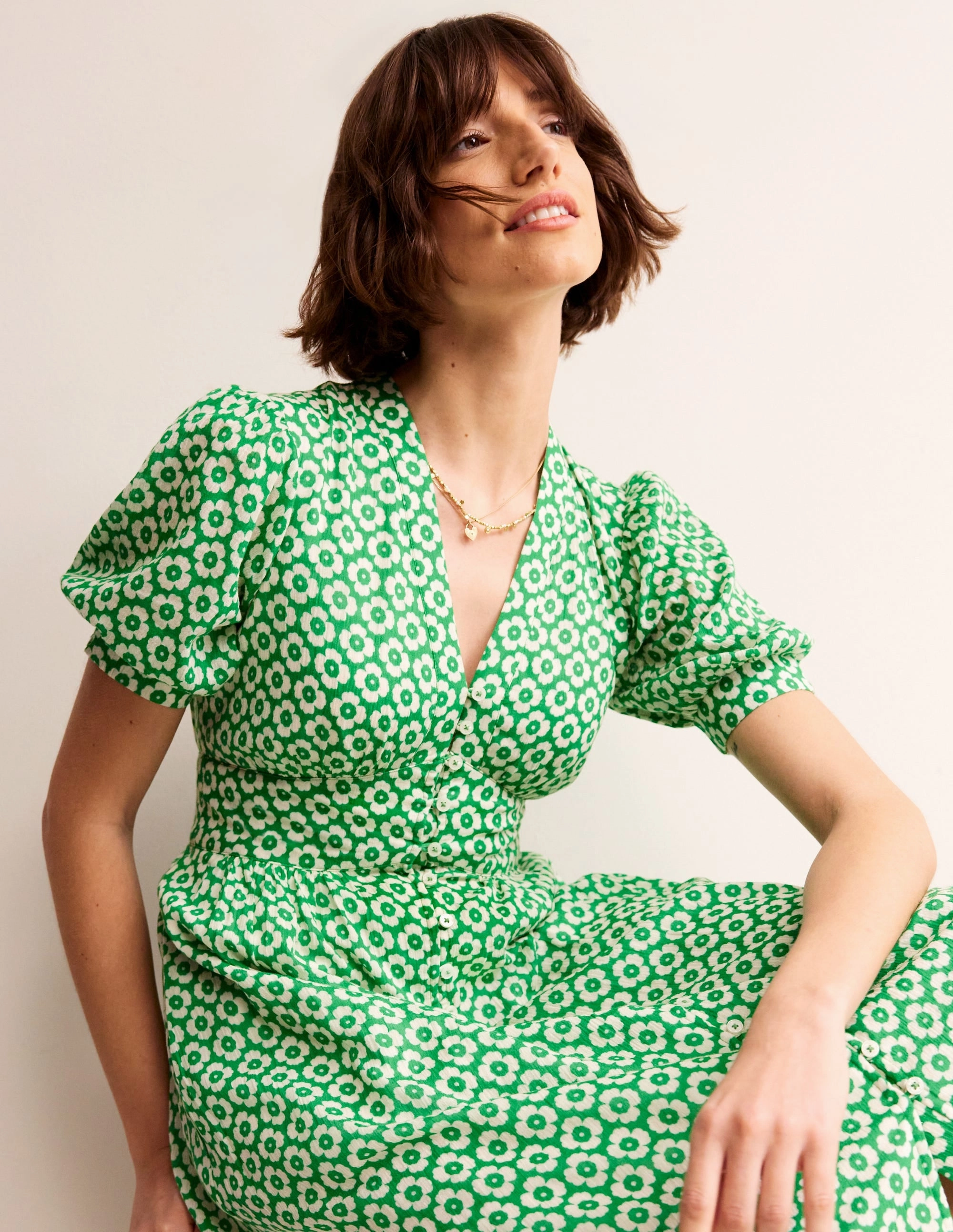 Elsa Crinkle Midi Tea Dress-Green Tambourine, Primrose Classic Layering Perfect For Any Occasion
