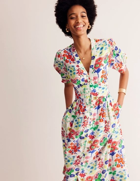 Elsa Midi Tea Dress-Multi, Wildflower Cluster Relaxing Style Sophisticated Waistband Fit