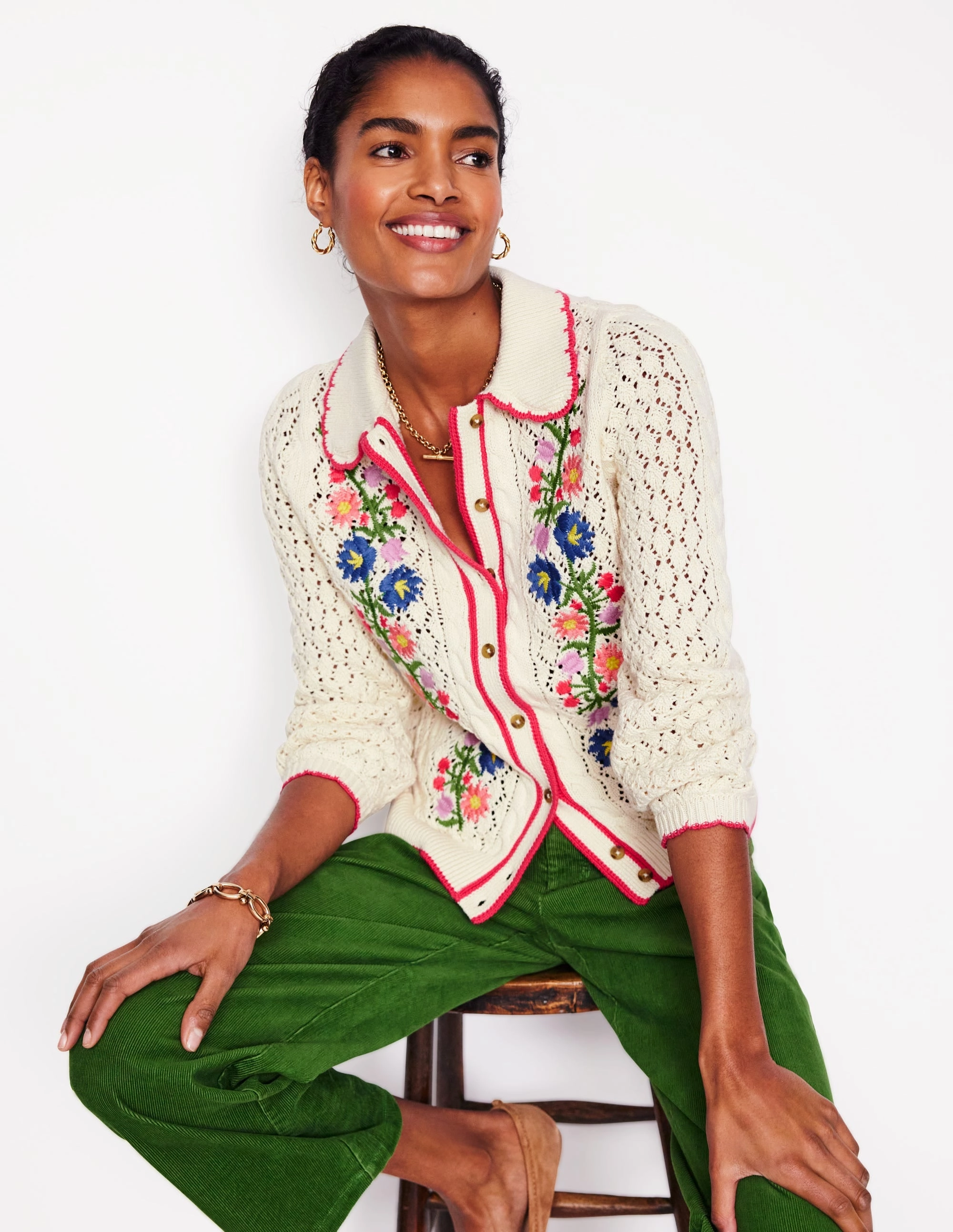 No Season Embroidered Cotton Cardigan-Warm Ivory