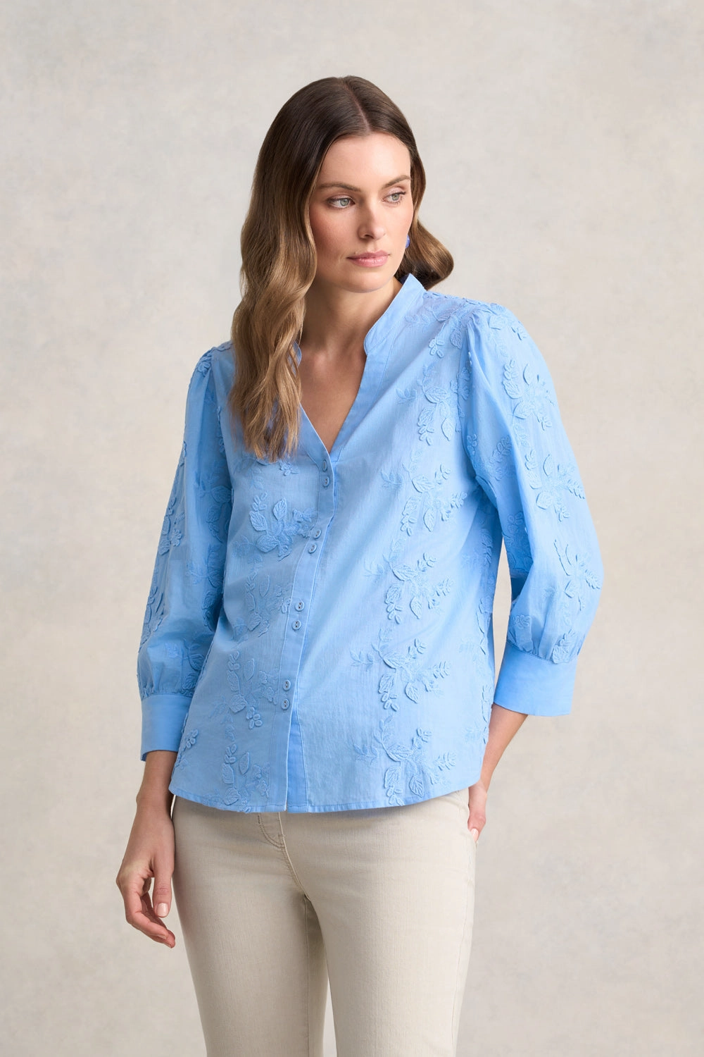 Embroidered Cotton Shirt ?C Periwinkle Blue casual top AntiOdorTreatment