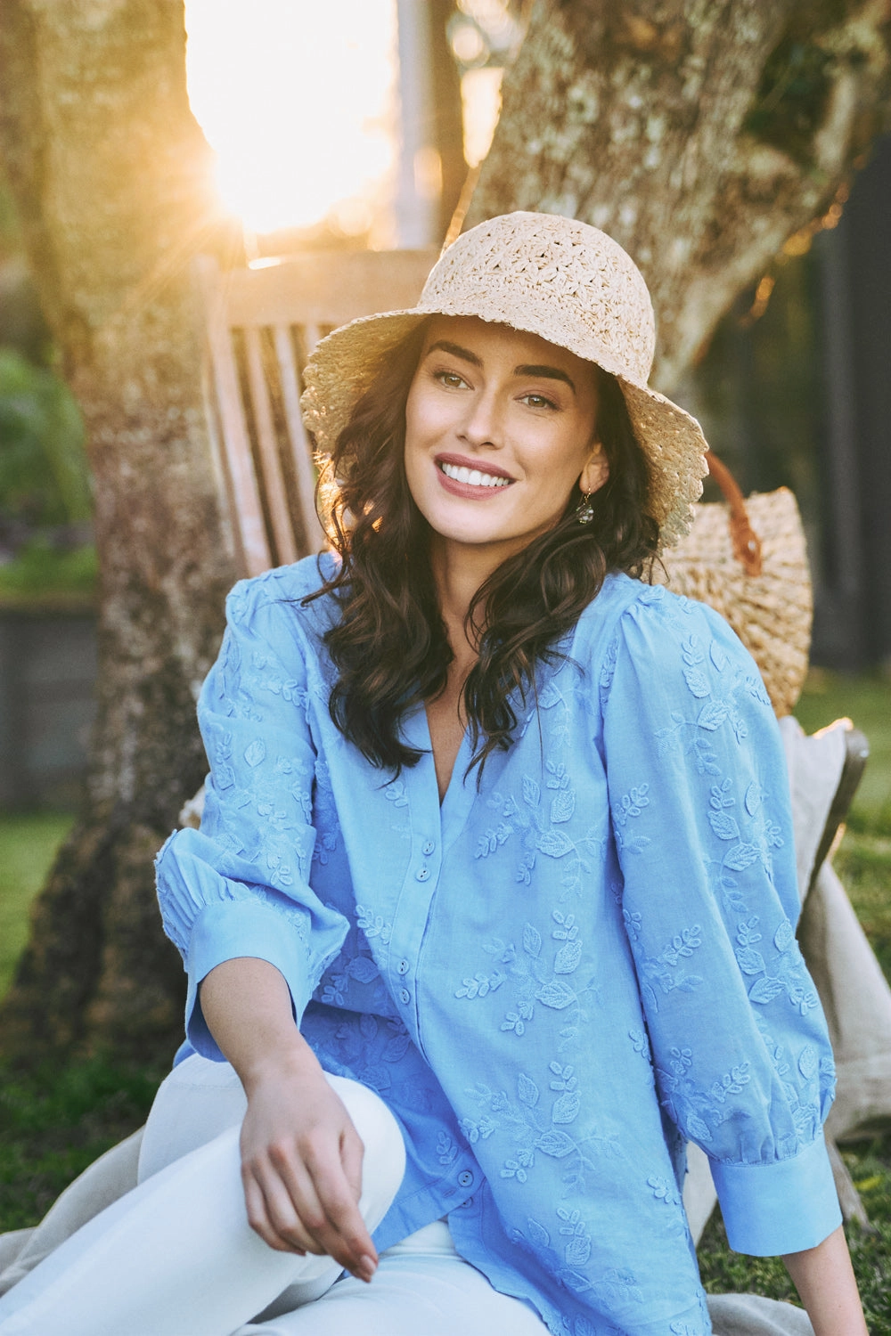 Stylish Tank CollapsibleFrame Embroidered Cotton Shirt ?C Periwinkle Blue