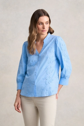 Embroidered Cotton Shirt ?C Periwinkle Blue casual top AntiOdorTreatment