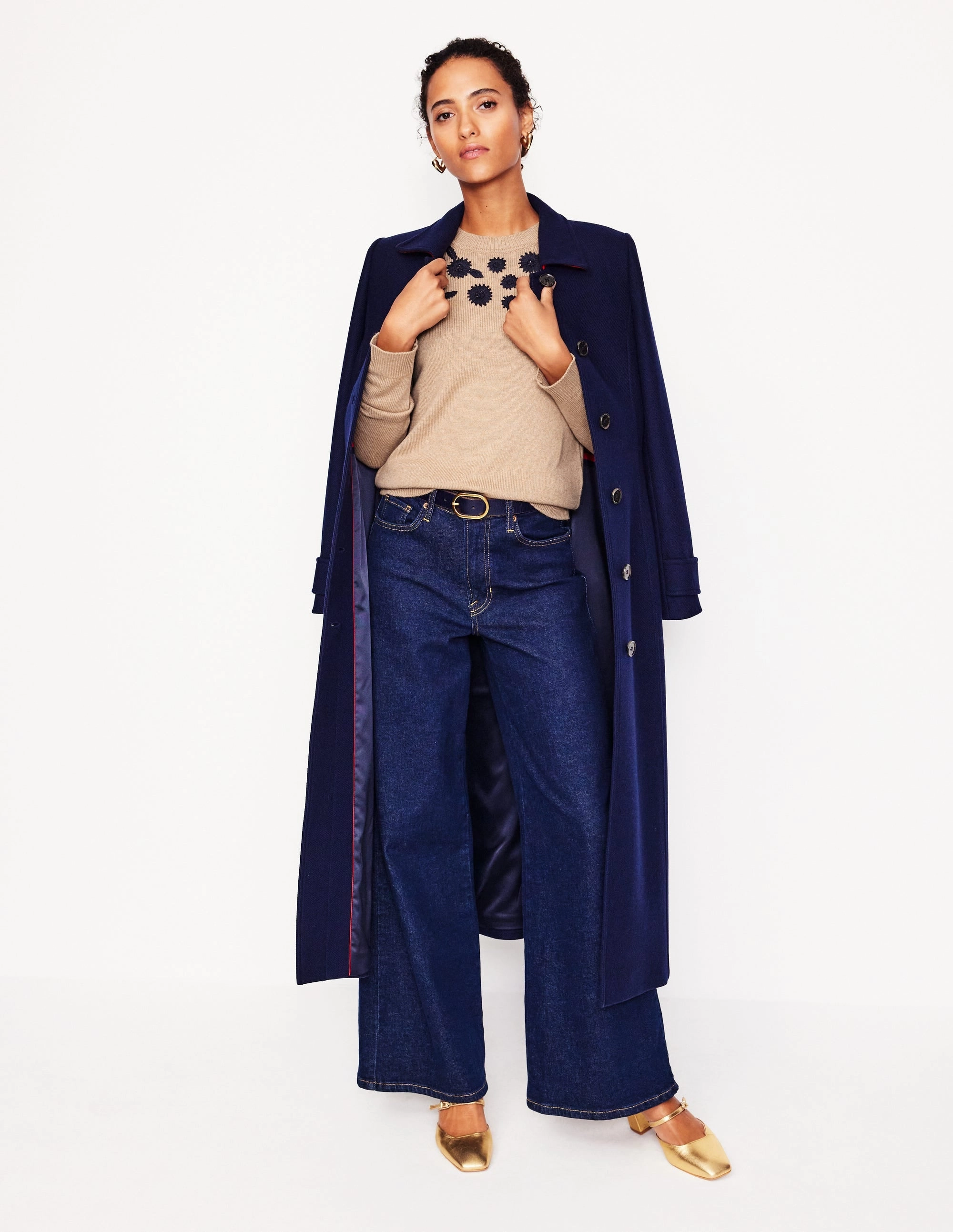 Embroidered Floral Jumper-Camel Melange NonIrritating Stitching