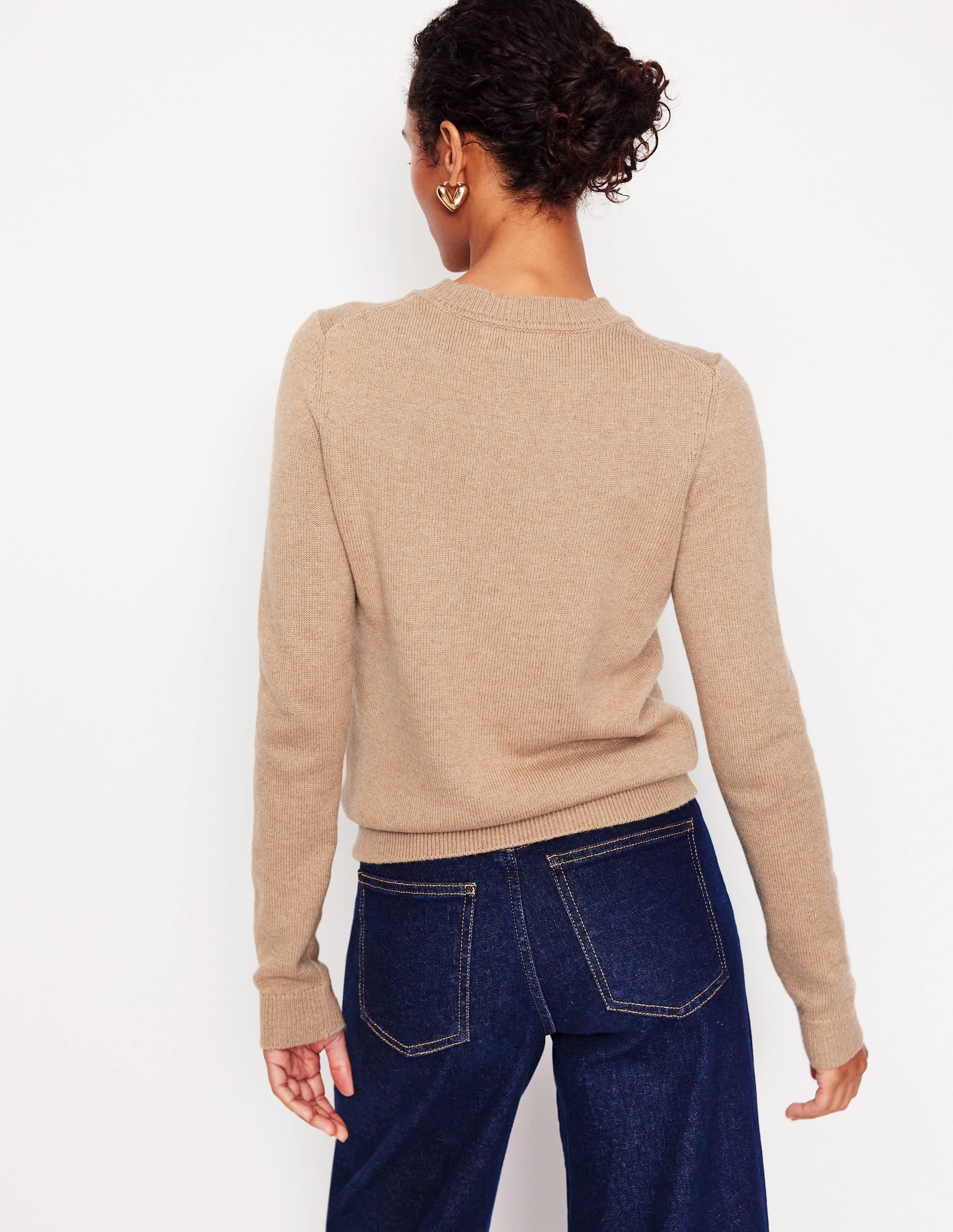 Embroidered Floral Jumper-Camel Melange NonRestrictive Fit