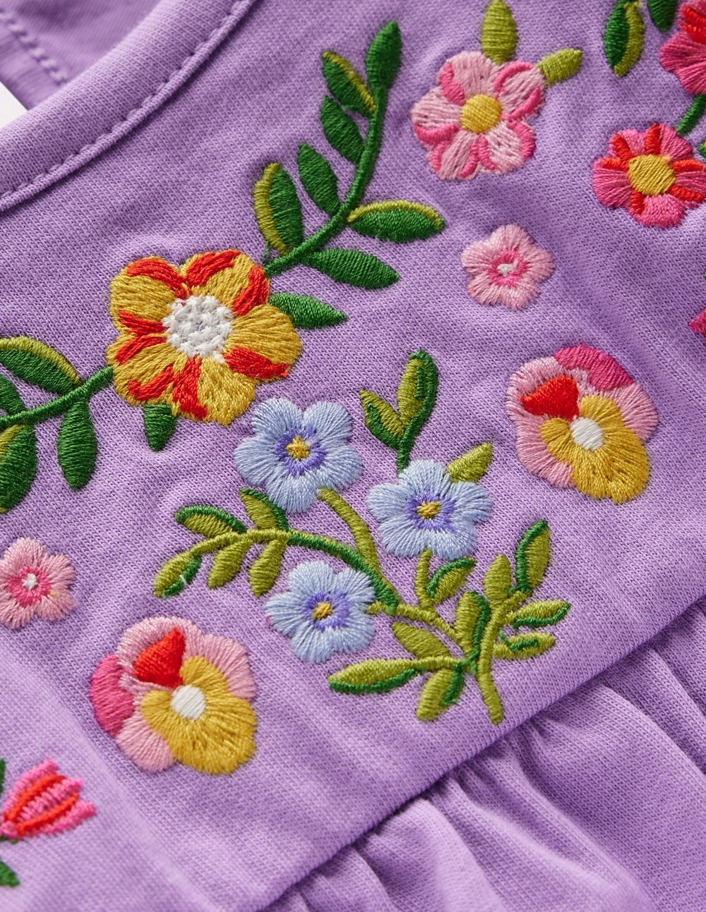 Embroidered Jersey Yoke Top-Aster Purple Embroidery Flexible Shoulder Seams