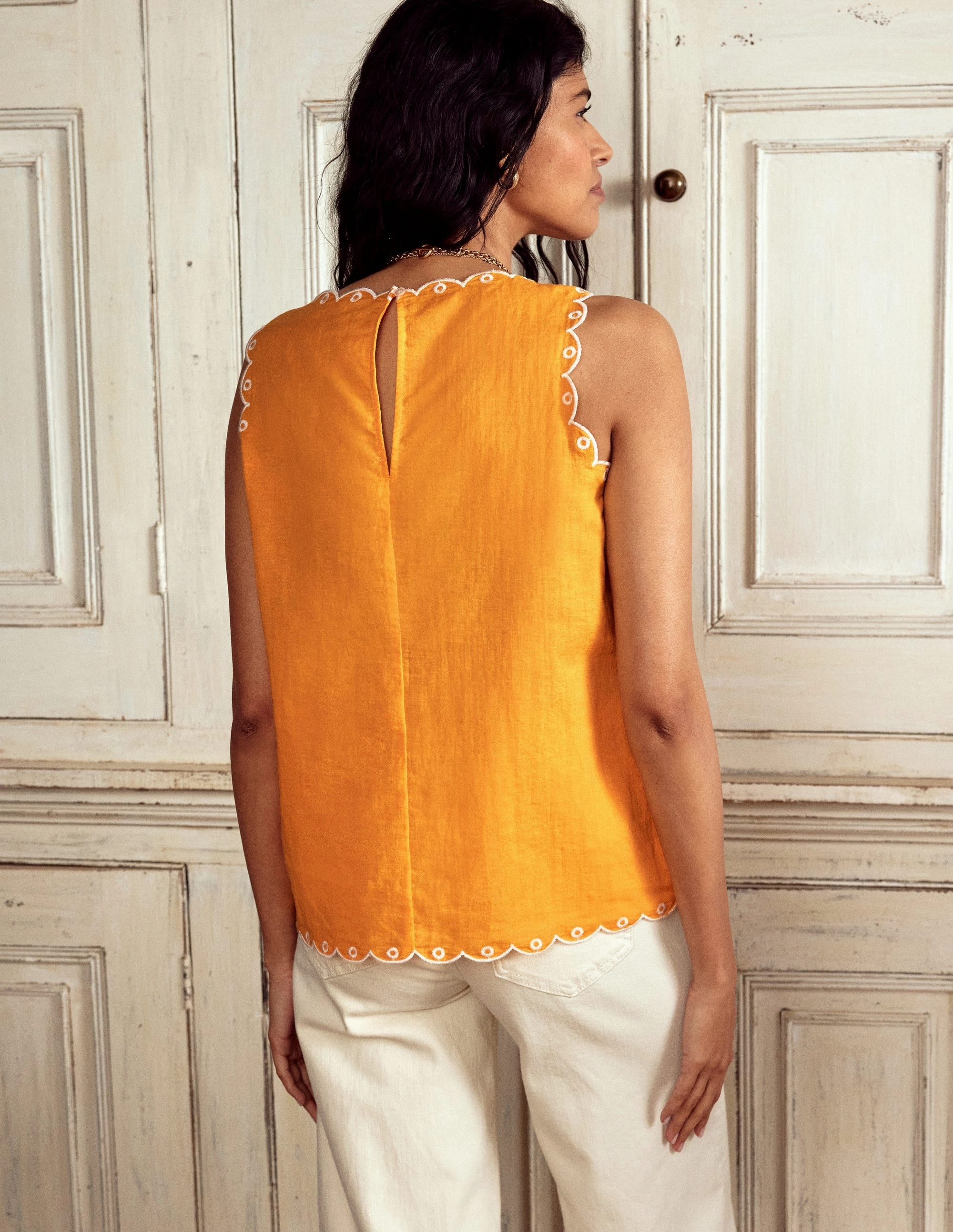 Simple Yet Cozy Embroidered Linen Blend Top-Summers Sun Yellow