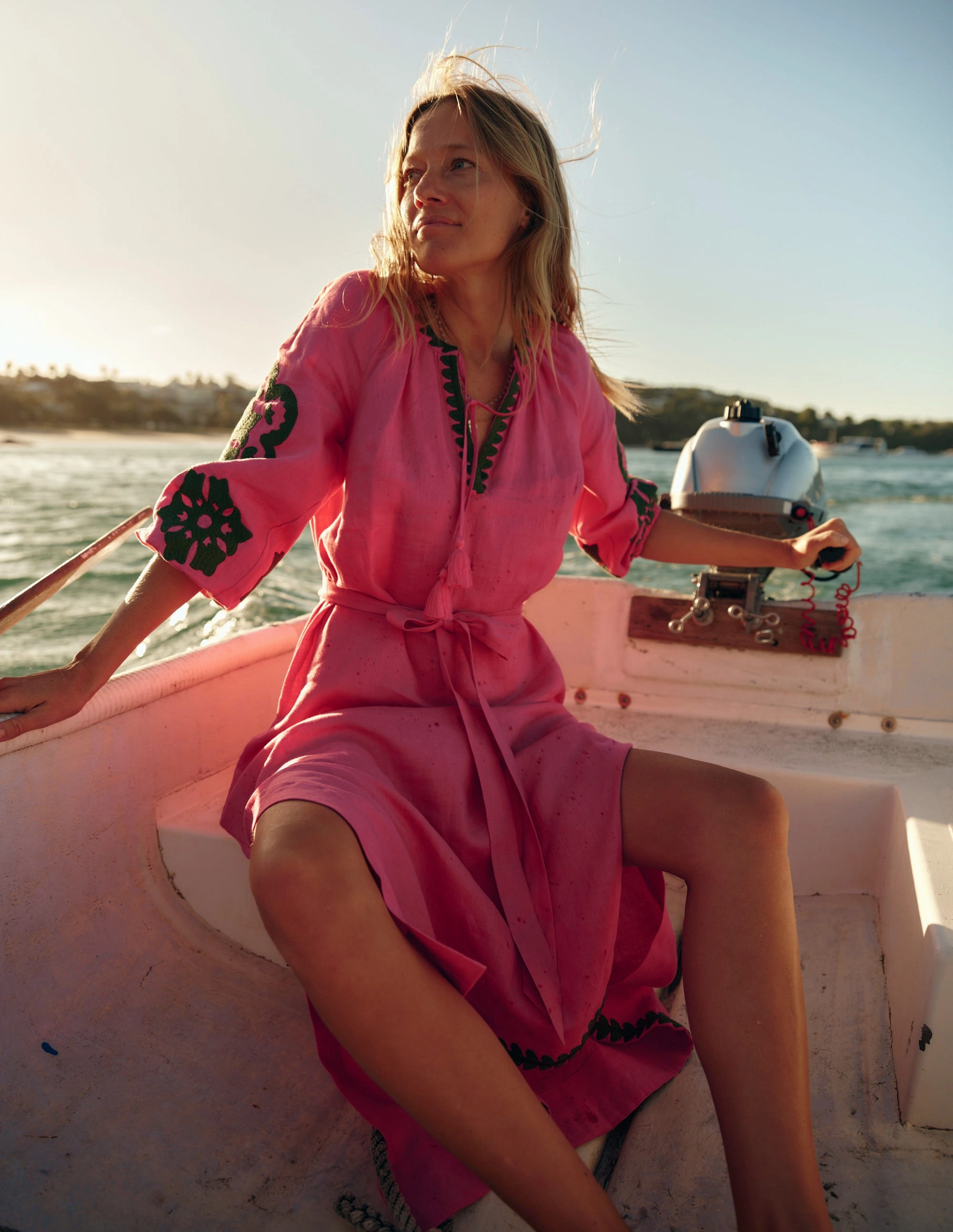 Occasion Ready A-Line Embroidered Linen Tassel Dress-Sorbet Pink