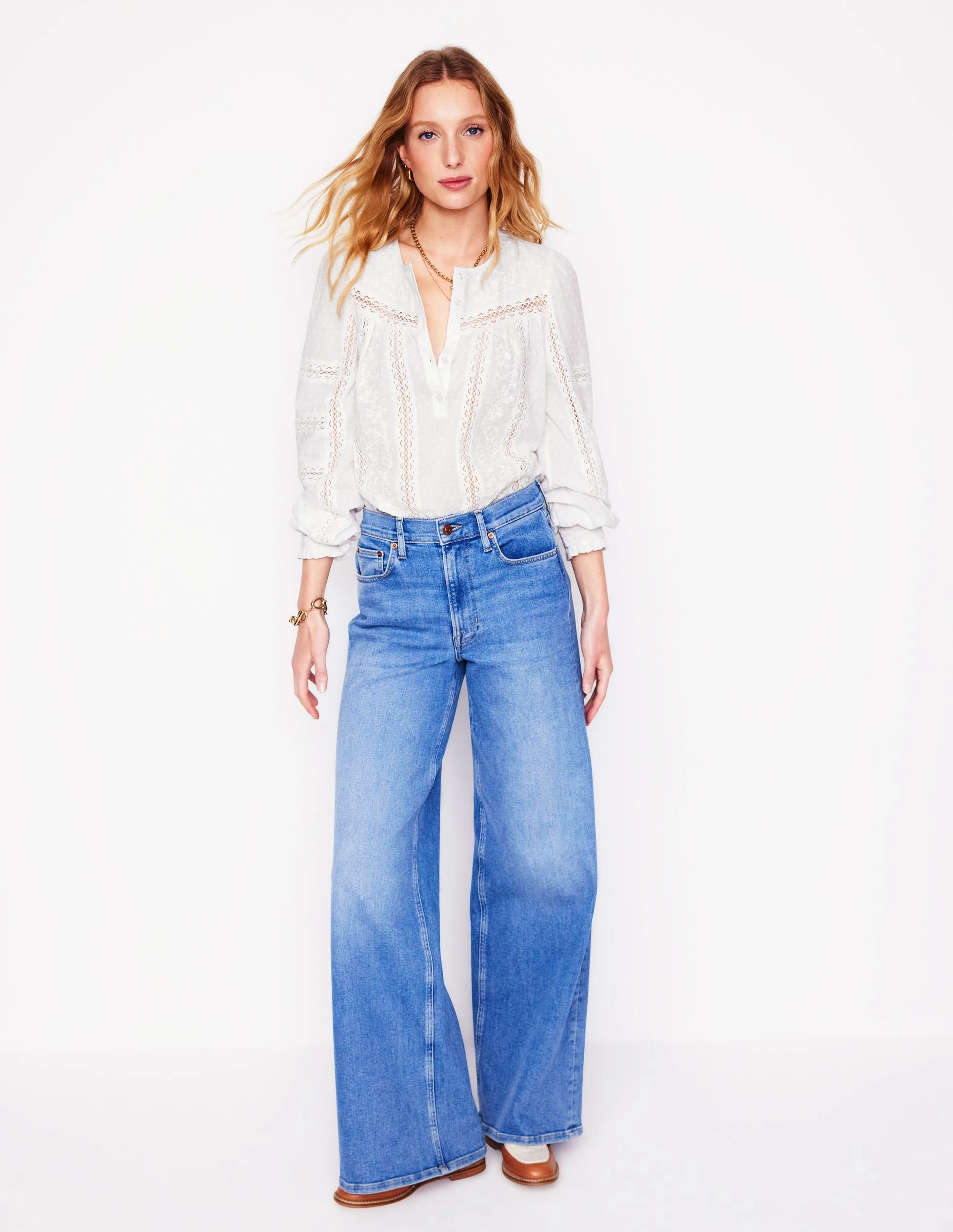 Embroidered Panel Blouse-White Comfy Vibes