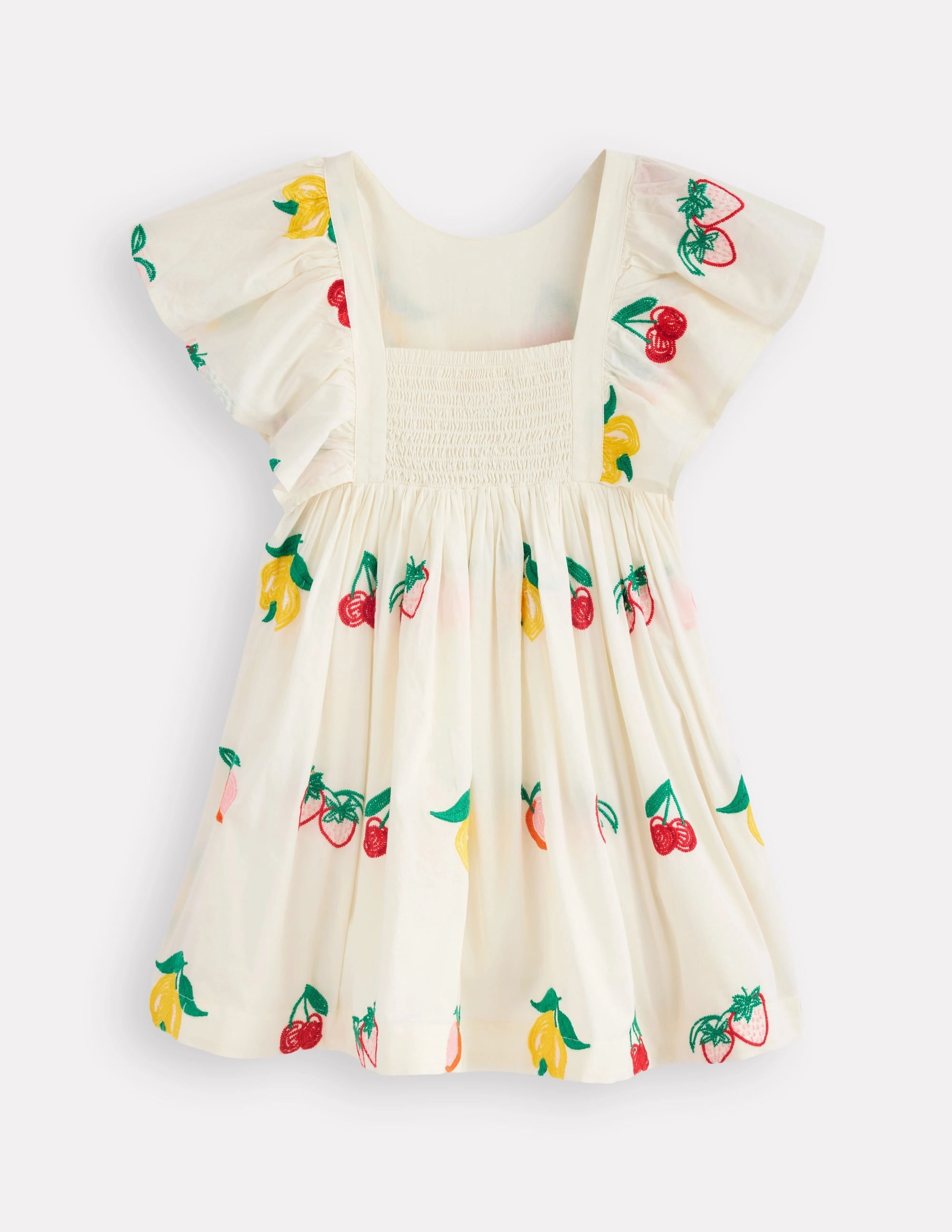 Retro Mood Perfectly Tailored Embroidered Woven Dress-Ivory Embroidered Fruit