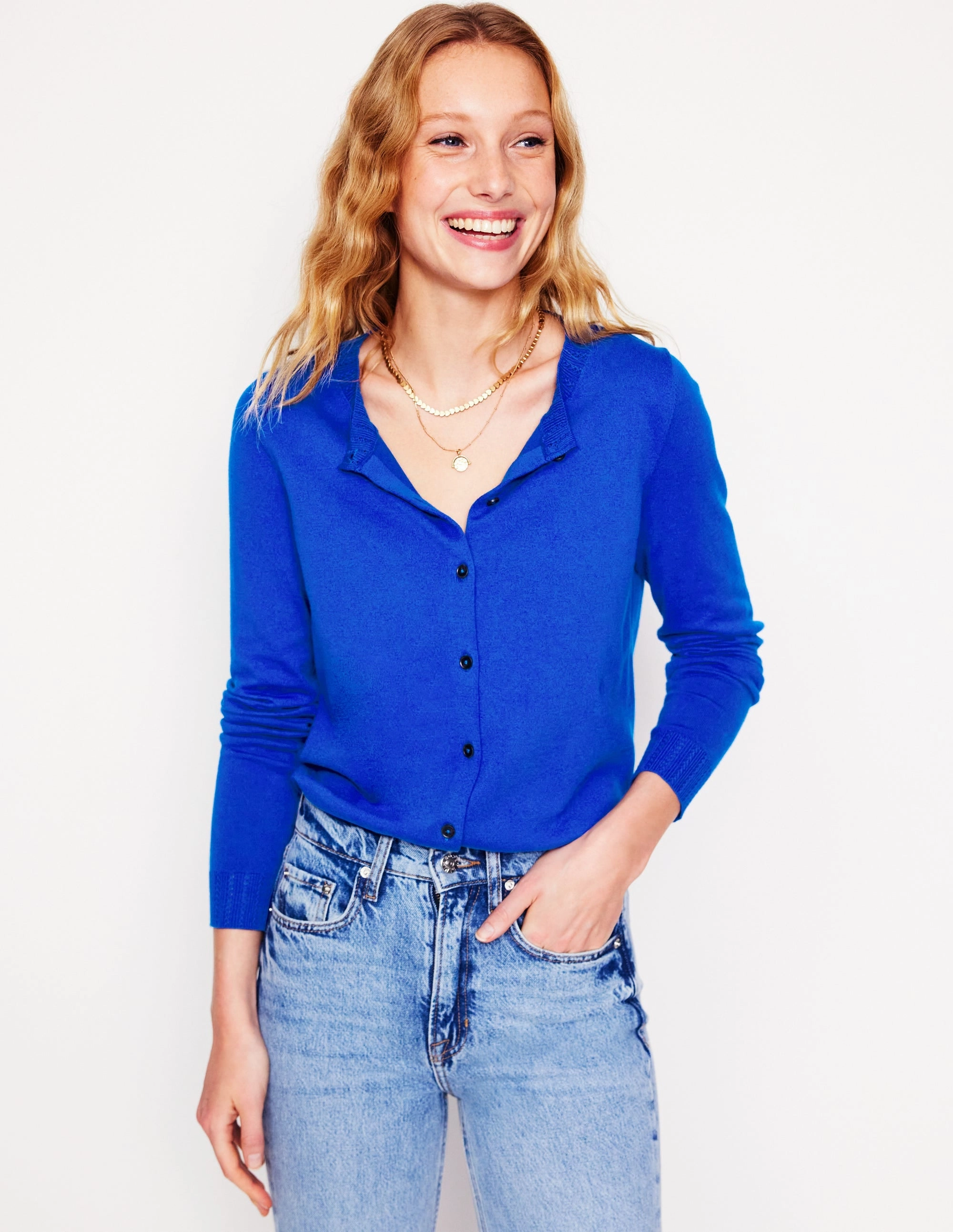 Thermal Insulation Layer Emilia Cotton Crew Cardigan-Bright Blue