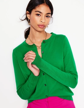 Flatlock Seam Construction Multipanel Construction Emilia Cotton Crew Cardigan-Rich Emerald