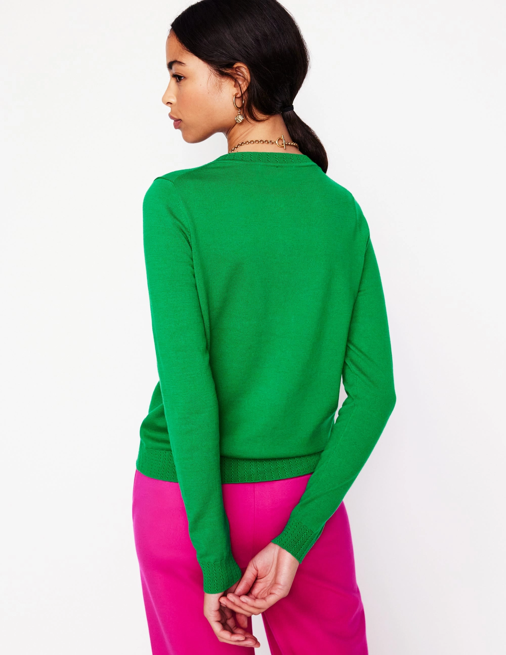 Emilia Cotton Crew Cardigan-Rich Emerald FadeResistant
