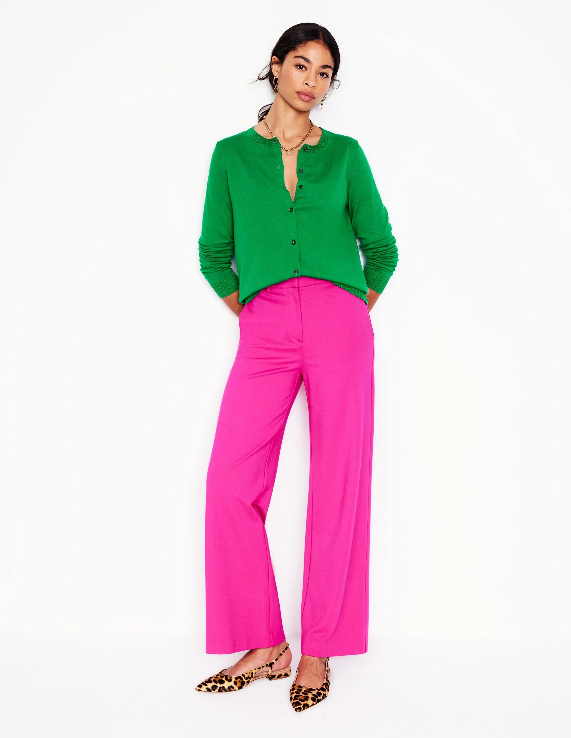 Clean Aesthetic Cozy Interior Fleece Emilia Cotton Crew Cardigan-Rich Emerald