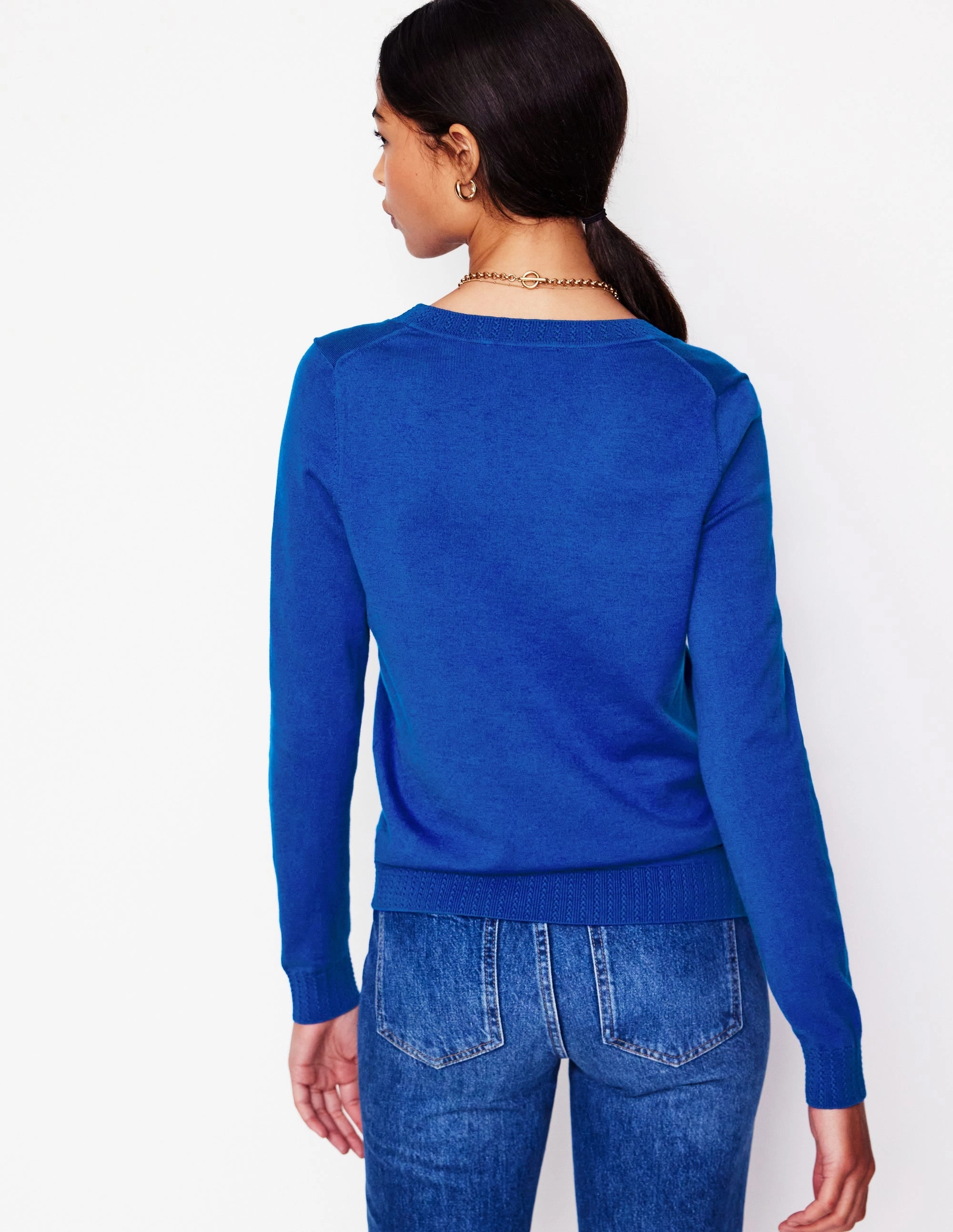 Cool Layering Emilia Cotton V-Neck Jumper-Bright Blue