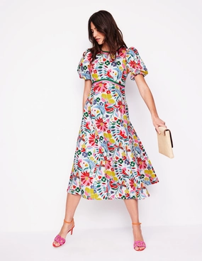 classic waist Weekend Fresh Empire Linen Tea Dress-Multi, Wildflower Trail