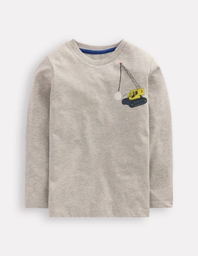 Versatile Layering Soft and durable Front & Back Printed T-shirt-Grey Marl Vehicles