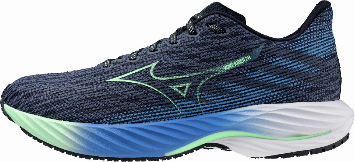 reinforced - heel - area shoes Micro Grooves Mizuno Wave Rider 28 Mens Running Shoes - Blue