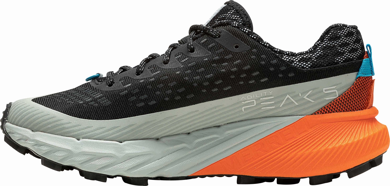 Cushioned Ankle Support Flexible Motion Grooves Merrell Agility Peak 5 Womens Trail Running Shoes - Black