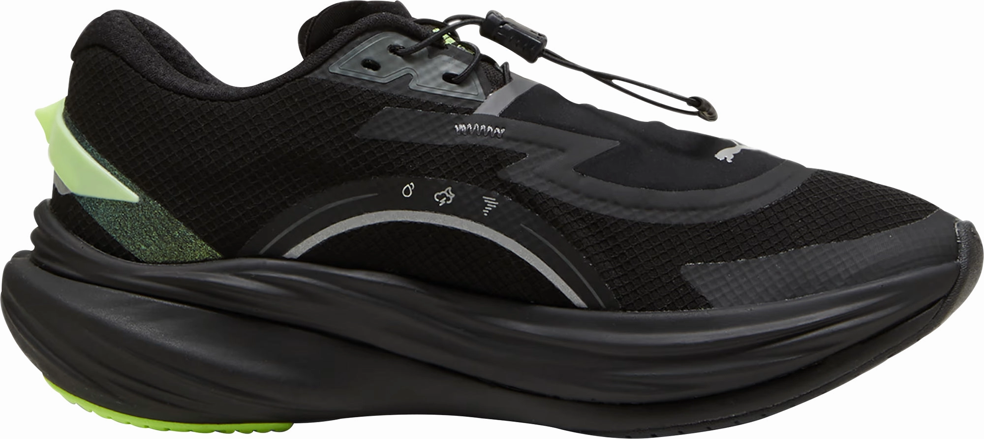 Puma Deviate Nitro 3 WTR  Womens Running Shoes - Black Ultra Cushioned Heel Non Compression Lacing