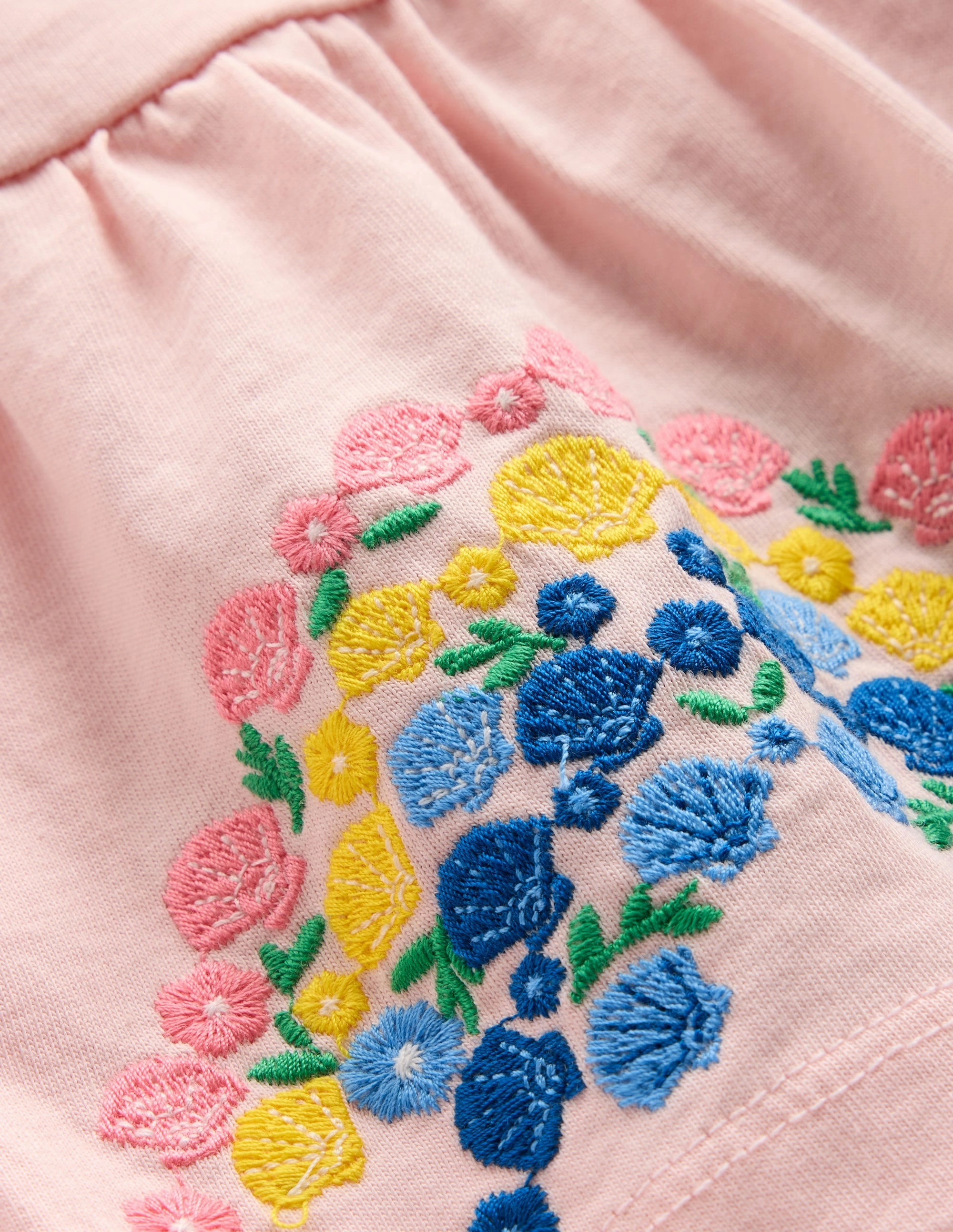 Enza Broderie Hem Jersey Dress-Chalk Pink Rainbows Stylish day dress