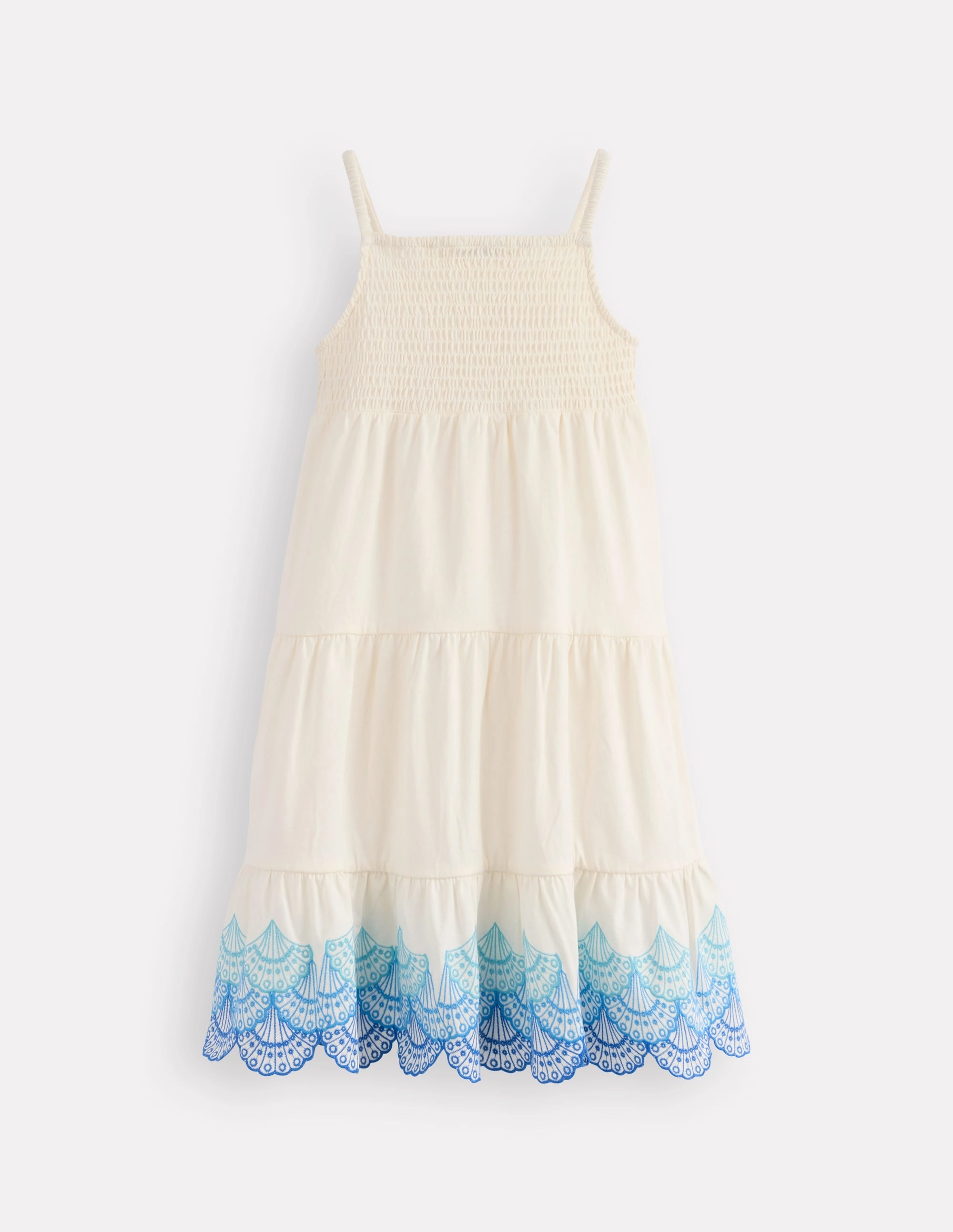 Machine-washable Enza Broderie Hem Jersey Dress-Soft Ivory Shells
