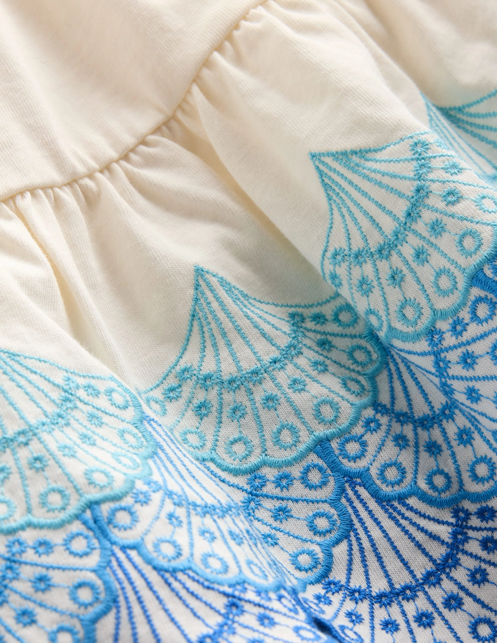 Enza Broderie Hem Jersey Dress-Soft Ivory Shells Lace Accent Bodycon-Fit